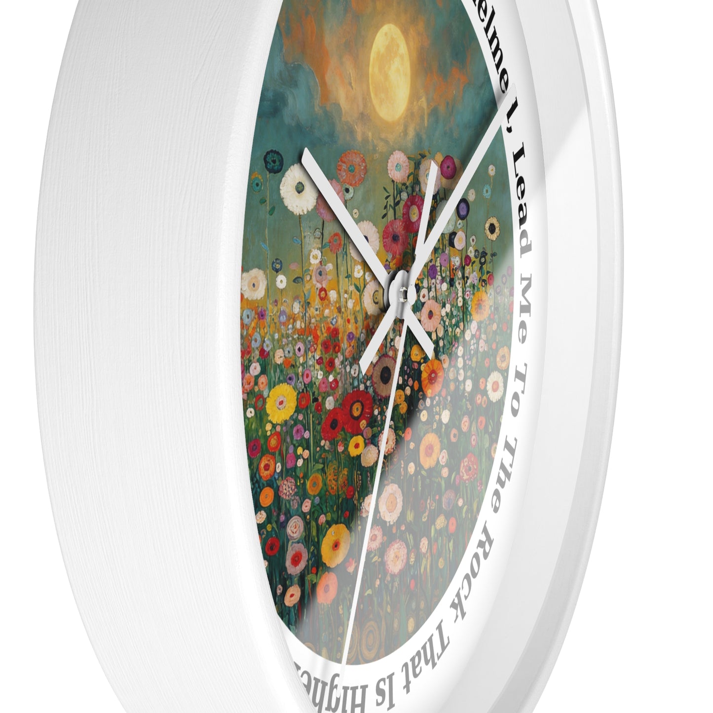 Moonlit Wildflower Field Wall Clock | Psalm 61:2 Scripture Clock