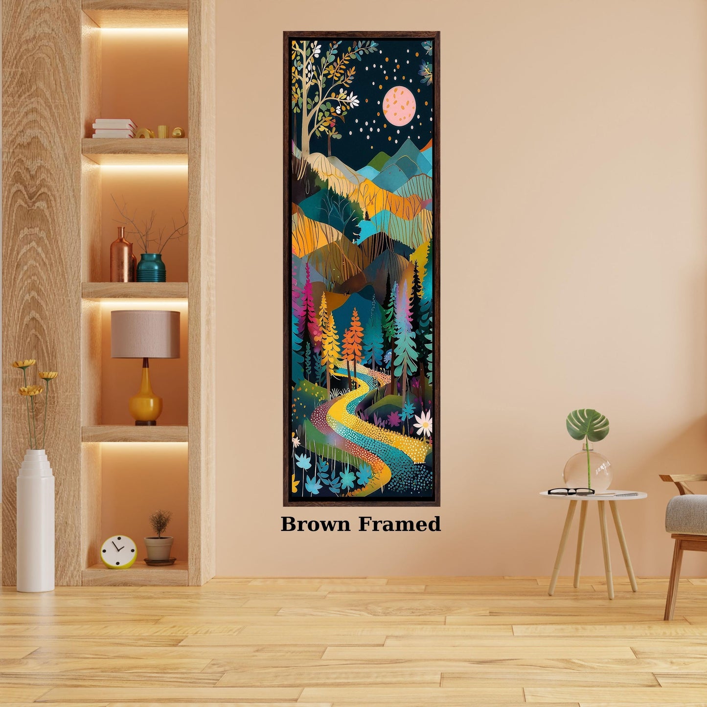 Moon Long Narrow Canvas Wall Art Vertical Nature Print Tall Modern sun Tree or Mountain Wall Decor for Hallway,Entryway Small Space Styling