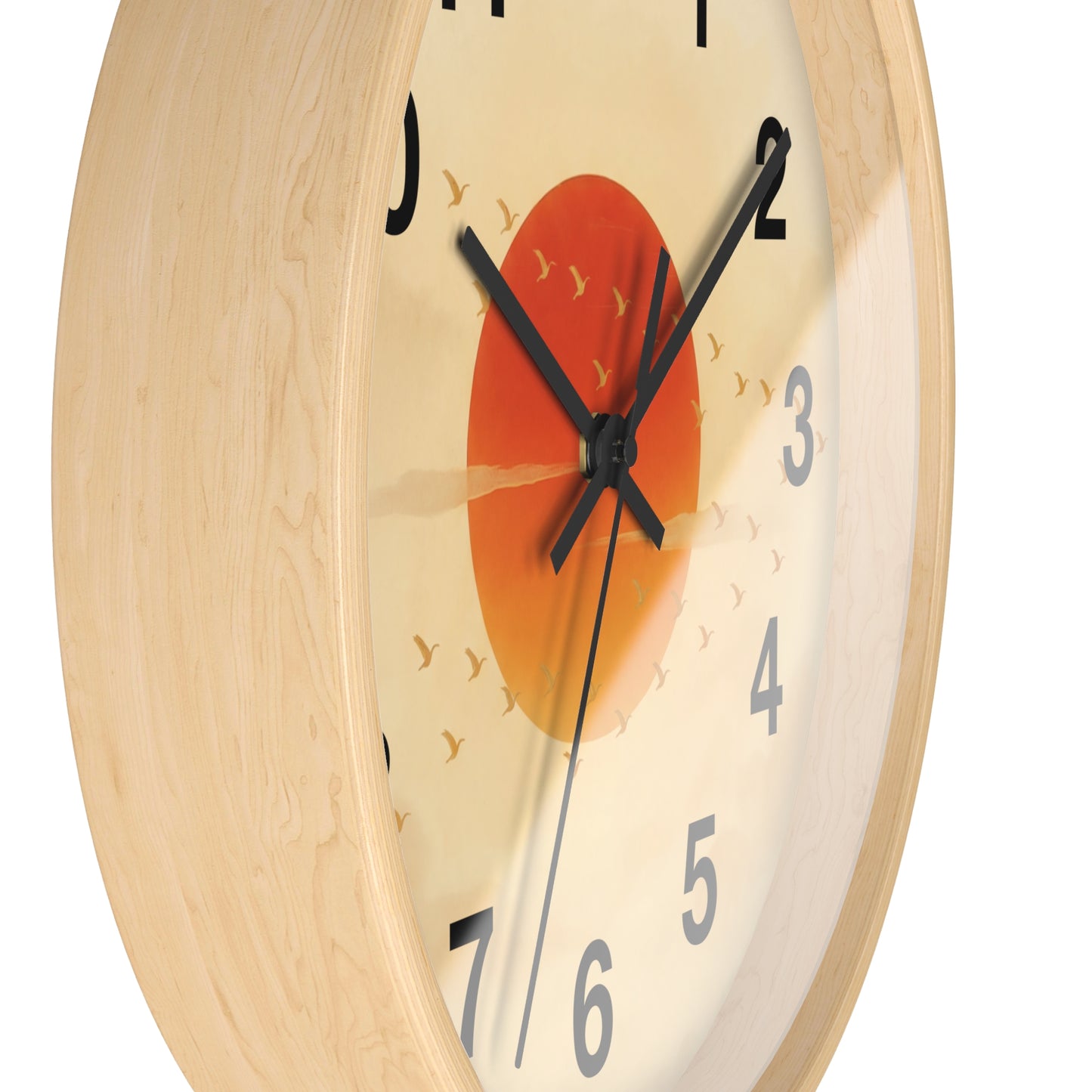 Sunset Sun with Flying Birds Wall Clock | Minimal Retro Sunrise Design