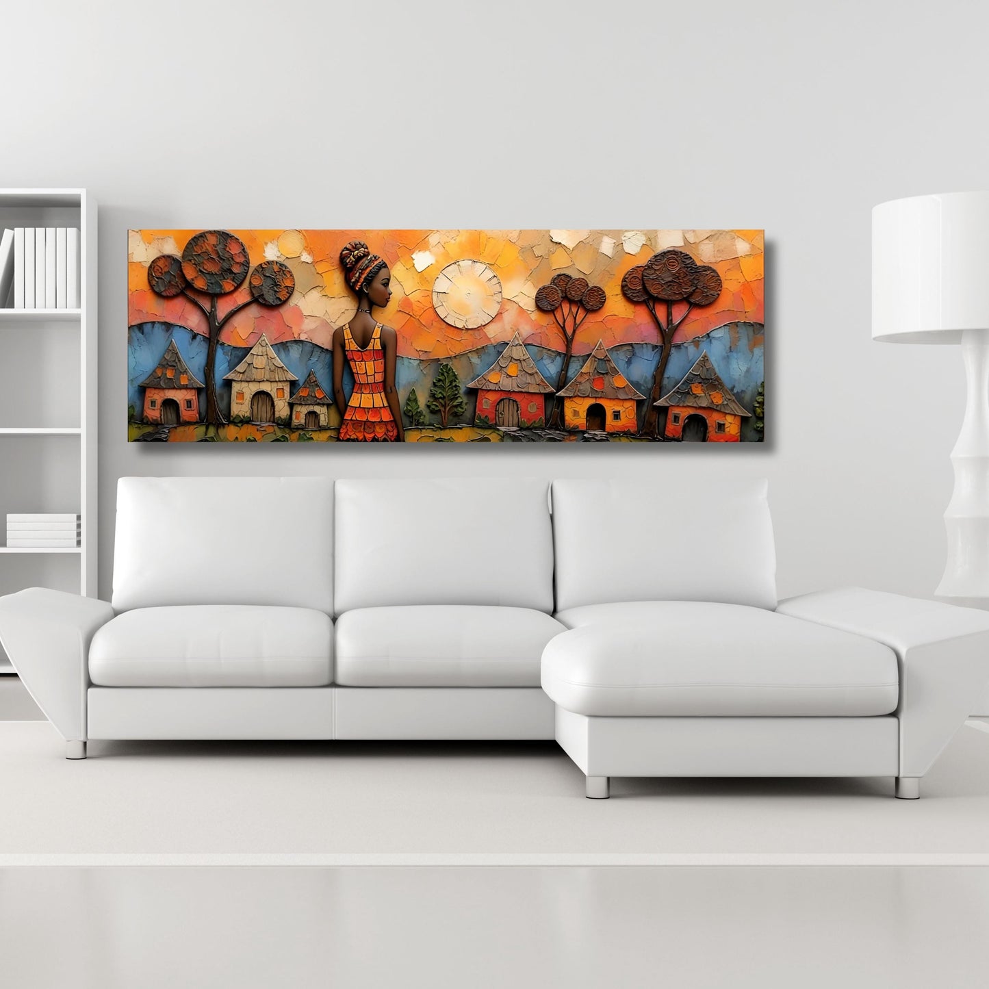 Panoramic Traditional African Village Scene Canvas Wall Art Cultural Canvas Wall Art Unique Gift Home Decor Ethnic Afrocentric Wall Art gift