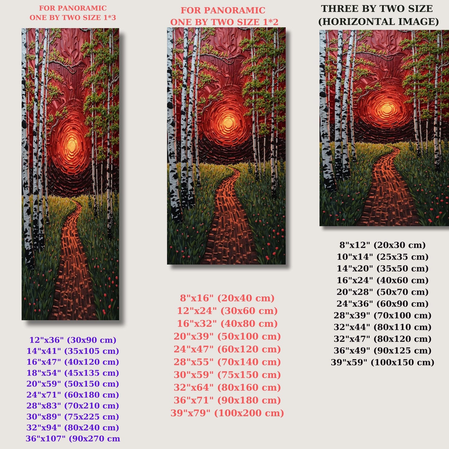 Long Narrow Canvas Wall Art Red Sunset Forest Path Canvas Wall Art – Abstract Nature Landscape Modern Decor