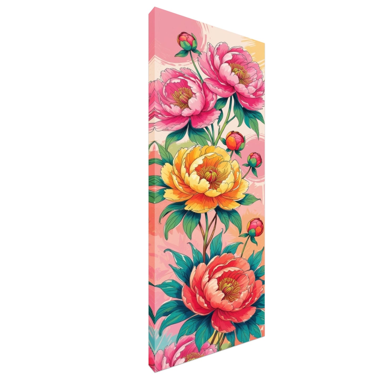 Long Narrow Panoramic Summer Peony Canvas – Elegant Floral Wall Art for Bedroom or Hallway – Soft Pink Botanical Print for Home Decor art
