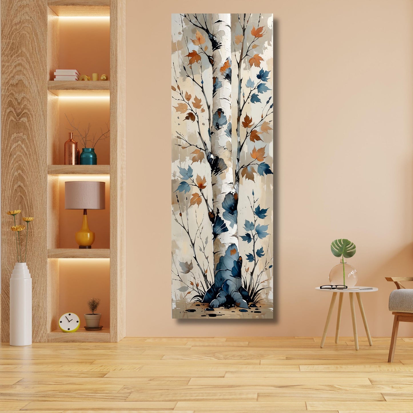 Long Narrow Canvas Wall Art Vertical Nature Print Tall Modern Poplar Tree or Mountain Wall Decor for Hallway, Small Space Styling Print
