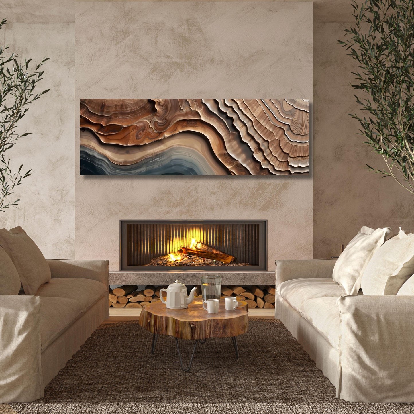 Panoramic Tree Rings Canvas Wall Art Elegant Natural Wall Art Great Design Solution for Echo Tree Ring Print of stump, Tree ring Canvas art