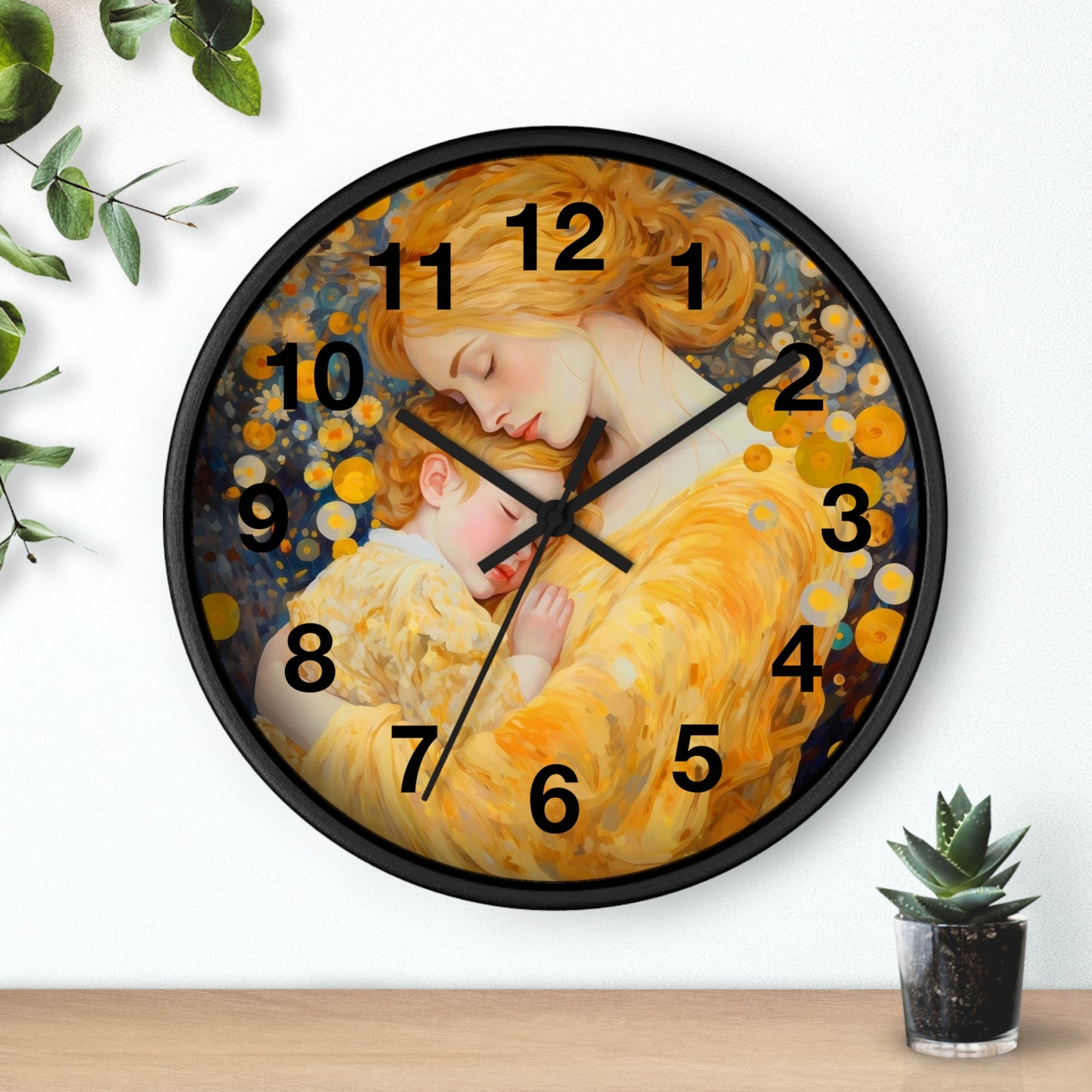 Mother and Child Illustration Wall Clock | Golden Art Nursery Decor