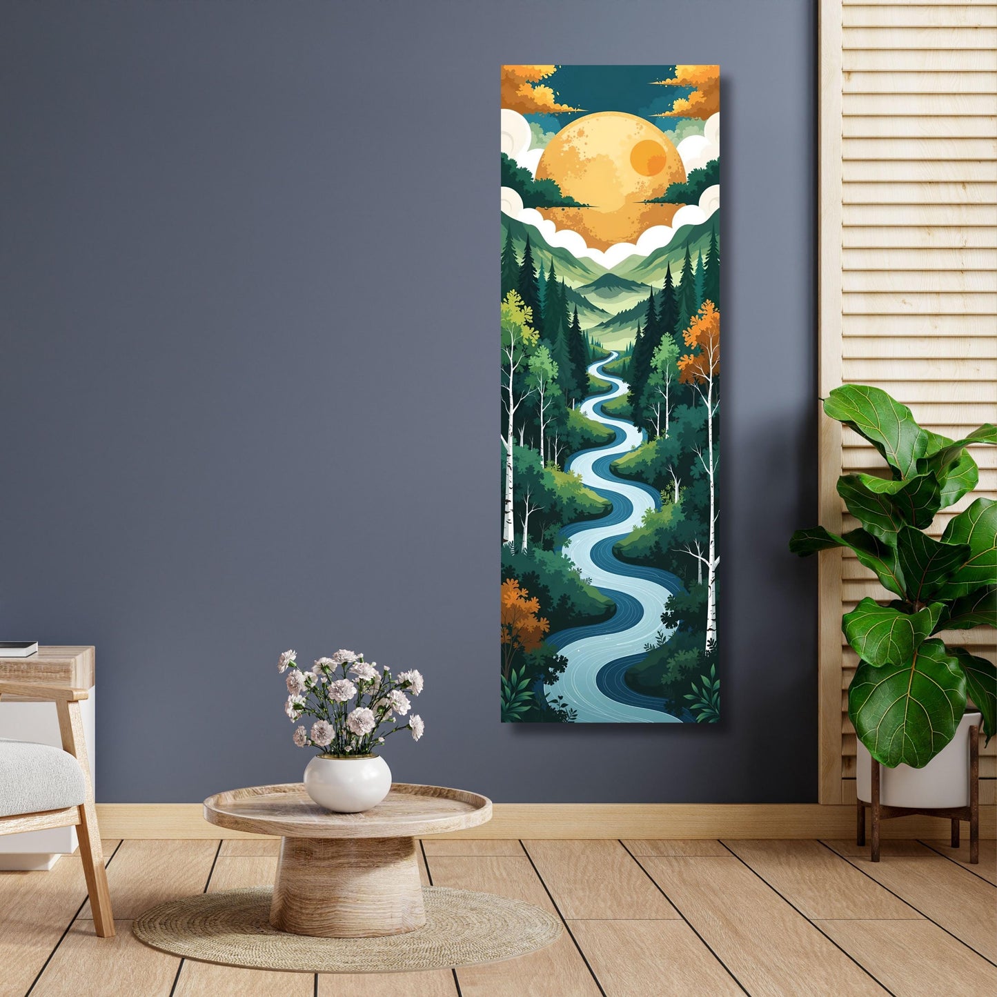 Long Narrow Canvas Wall Art Vertical Nature Print Tall Modern Tree or Mountain Wall Decor for Hallway, Entryway or Small Space Styling Print