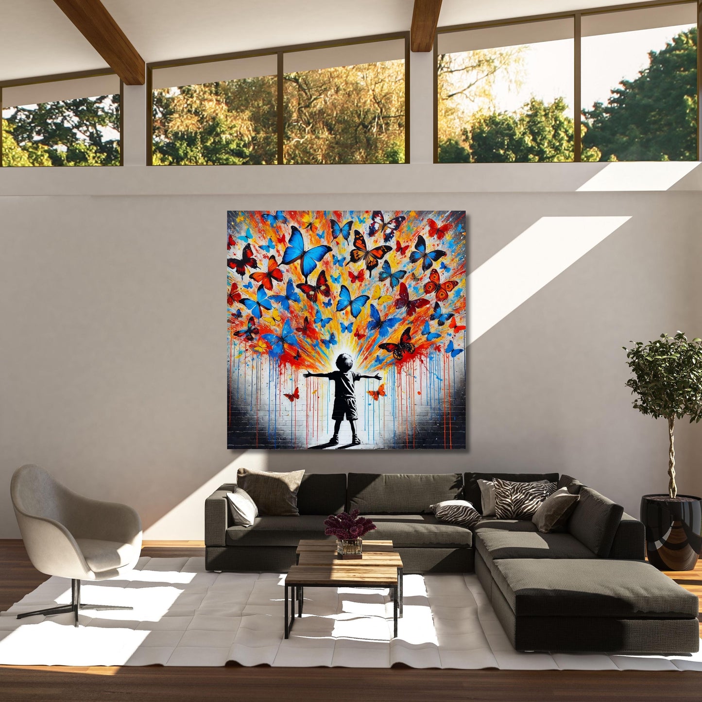 Butterfly Graffiti Canvas Wall Art Living Room Banksy Style Canvas Print, Modern Wall Art, Framed Print, Extra Large Wall Art Butterfly art