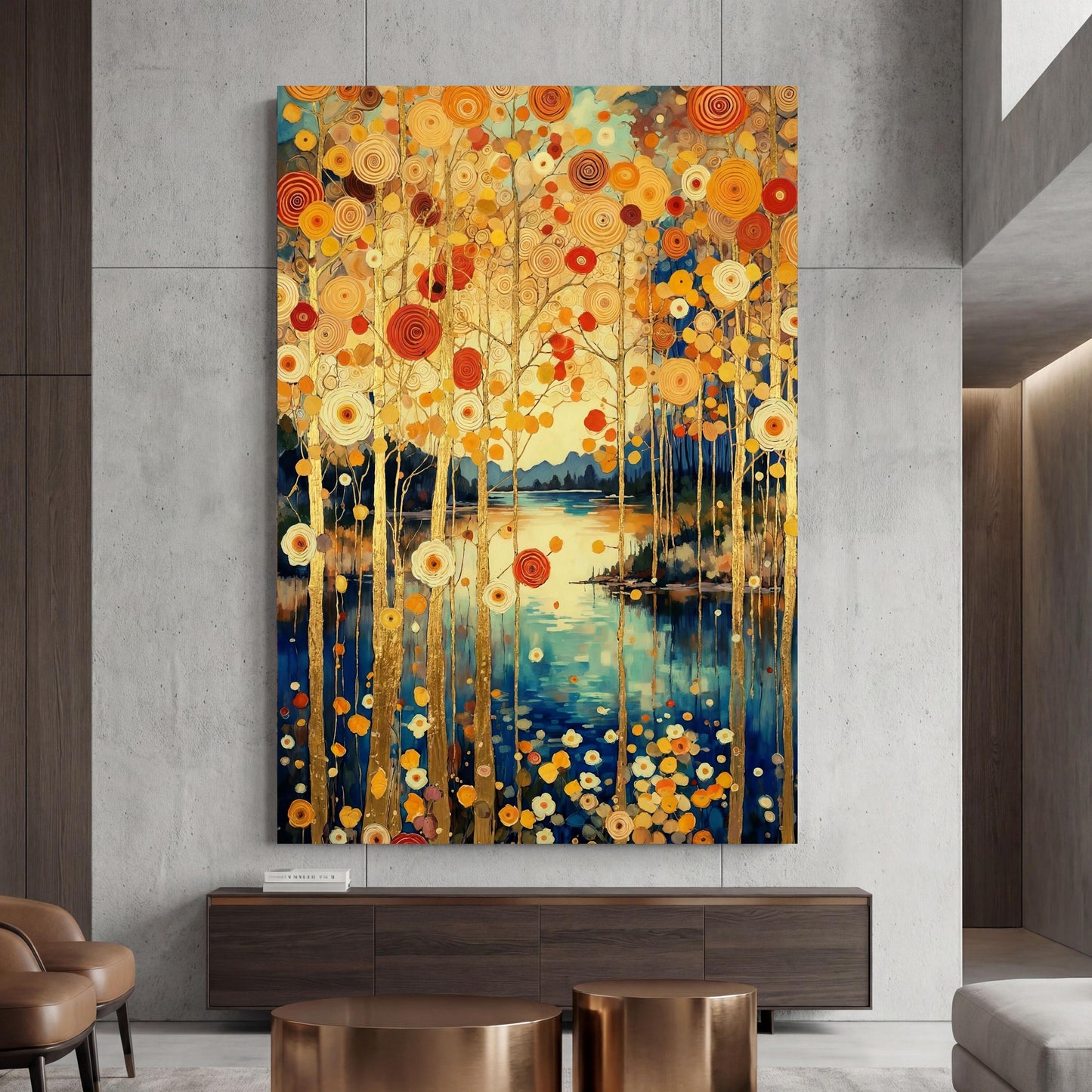 Set of 3 Gustav Klimt style Gold Night Canvas Wall Art Moon Stars Canvas Wall Art Modern Living Room Flowers Night Sky