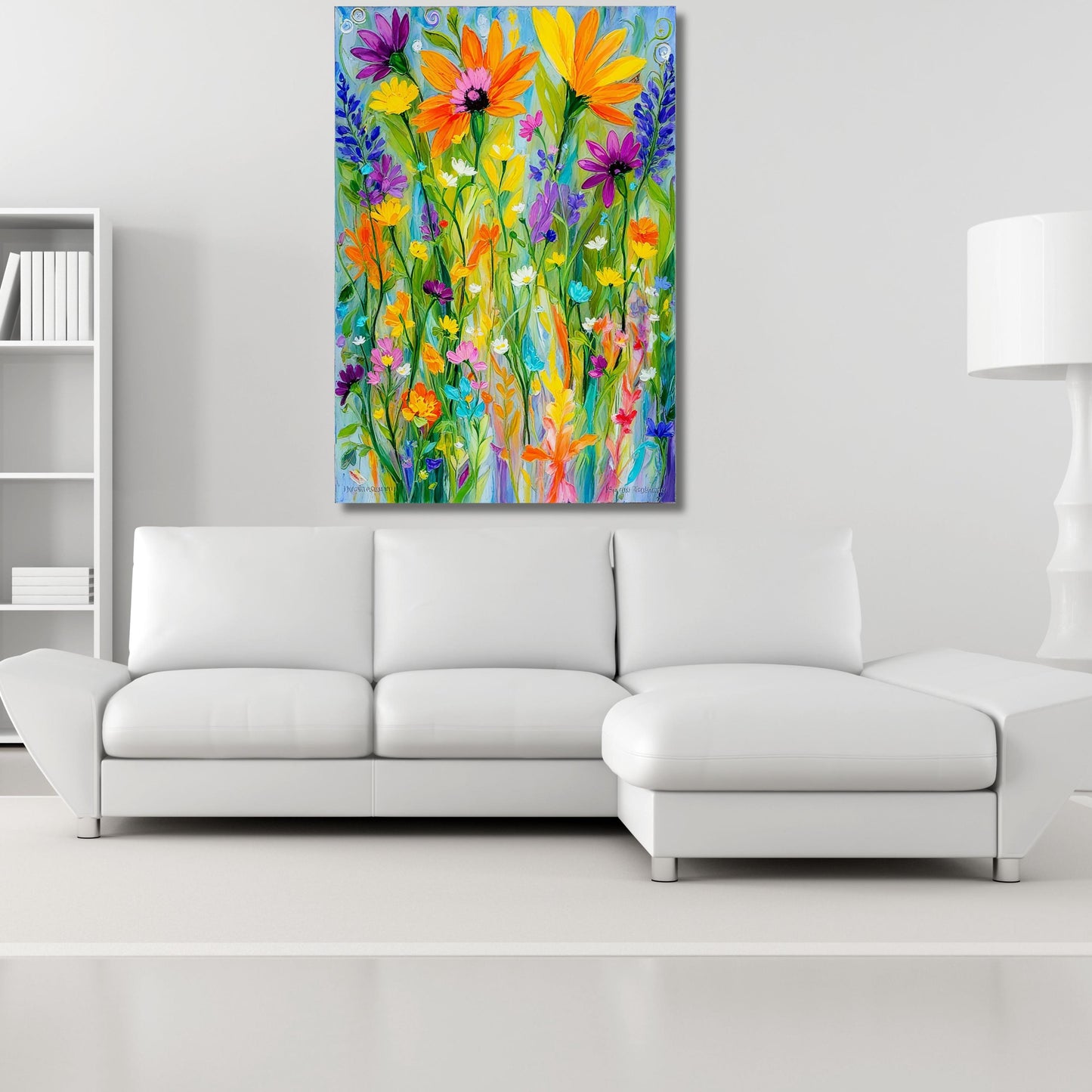 Klimt Style Wildflower Field Canvas Print: Vintage Botanical Landscape