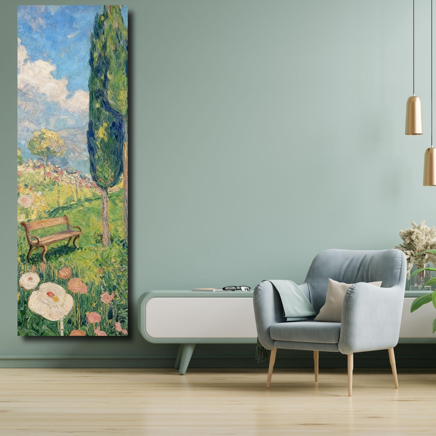 Klimt Style Wildflower Garden Tall Narrow Canvas, Botanical Nature Wall Art, Rustic Floral Vertical Print for Hallway or Bedroom art gift