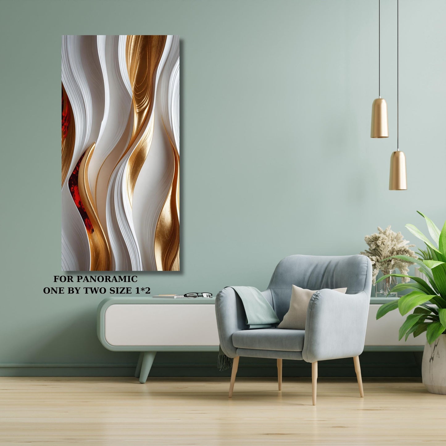 Long Vertical Abstract Wall Art, Gold and White Flow Canvas, Framed Modern Narrow Decor