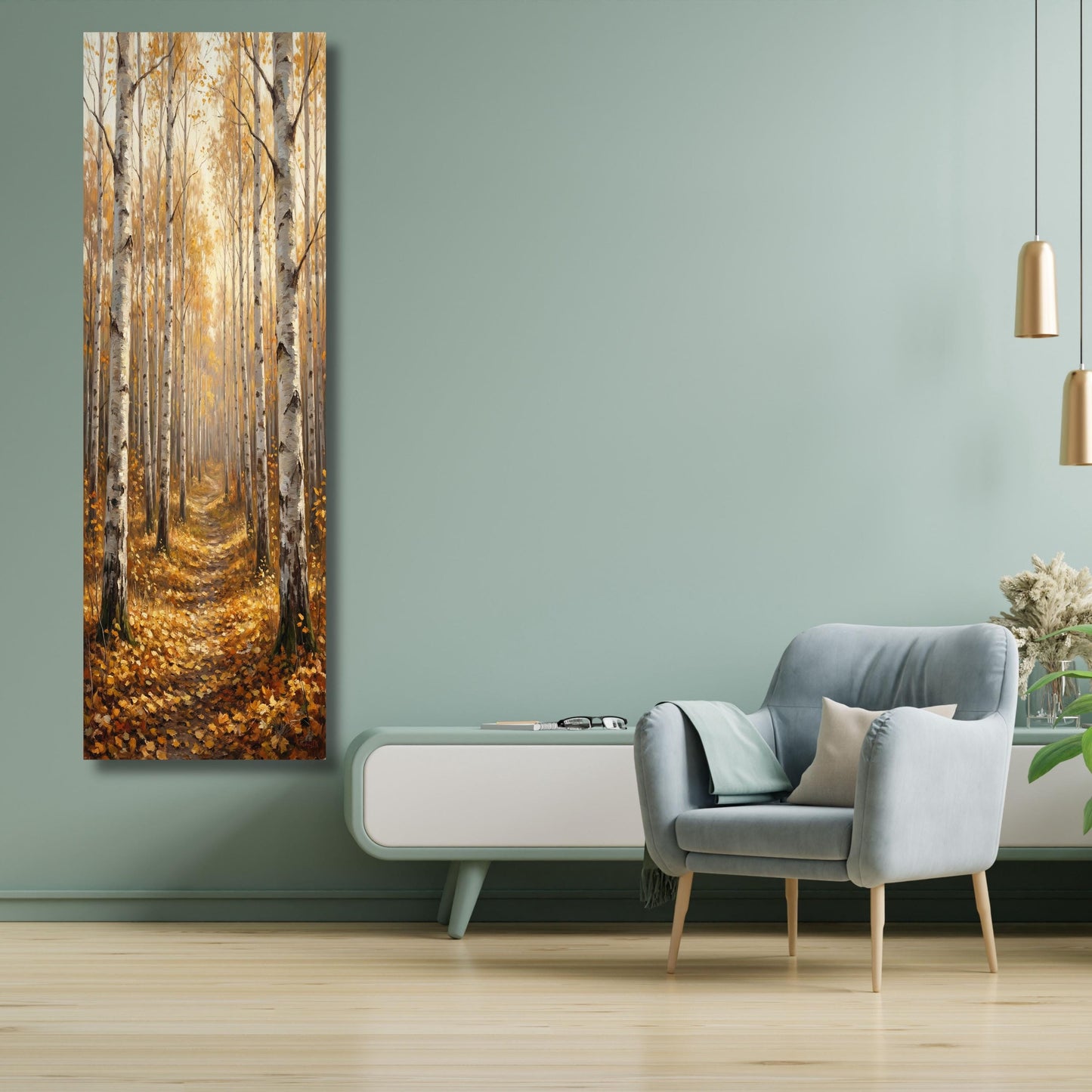 Long Narrow Canvas Wall Art Vertical Nature Print Tall Modern Tree or Mountain Wall Decor for Hallway, Entryway or Small Space Styling Print
