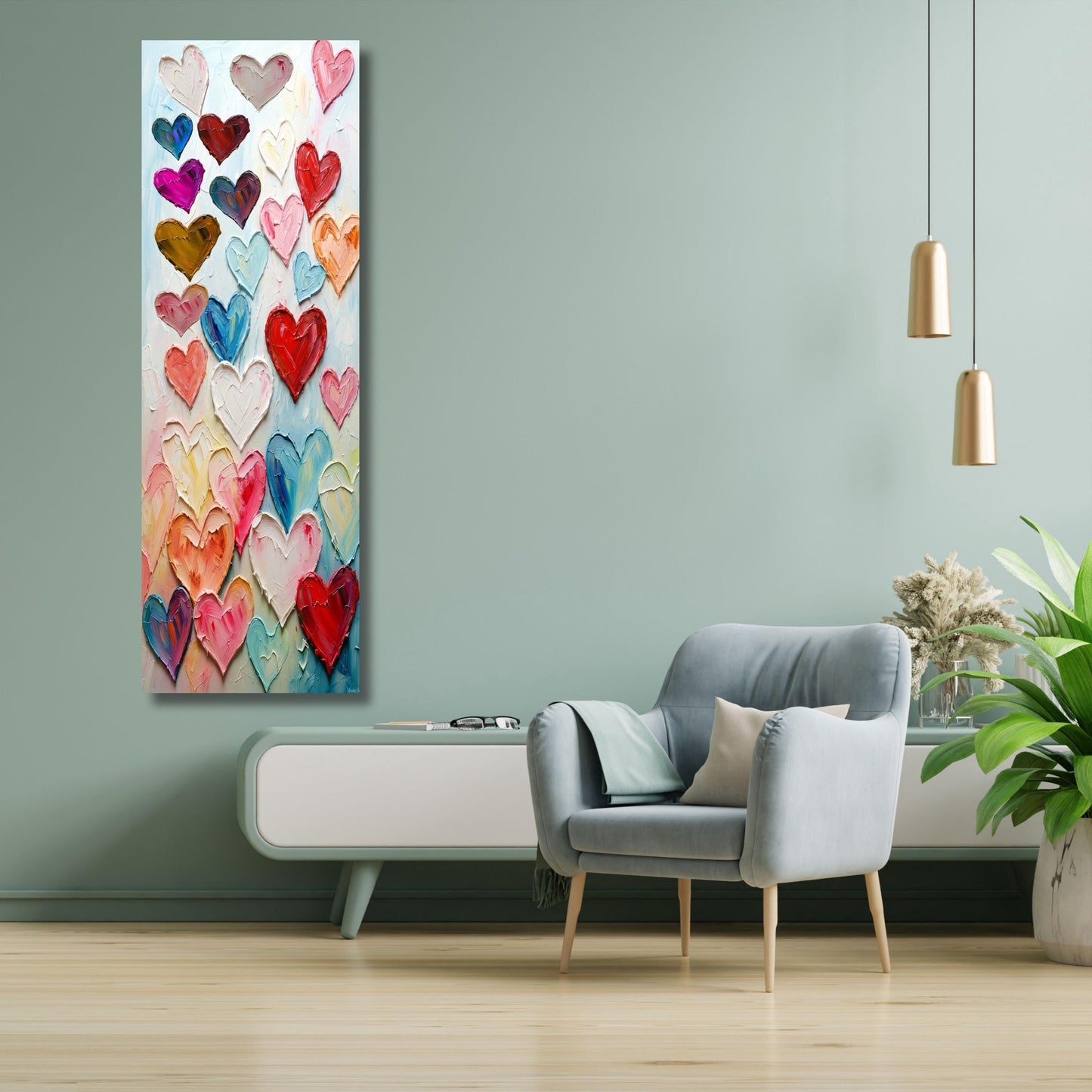 Long Hearts Canvas Wall Art – Romantic Abstract Texture Love Decor Print