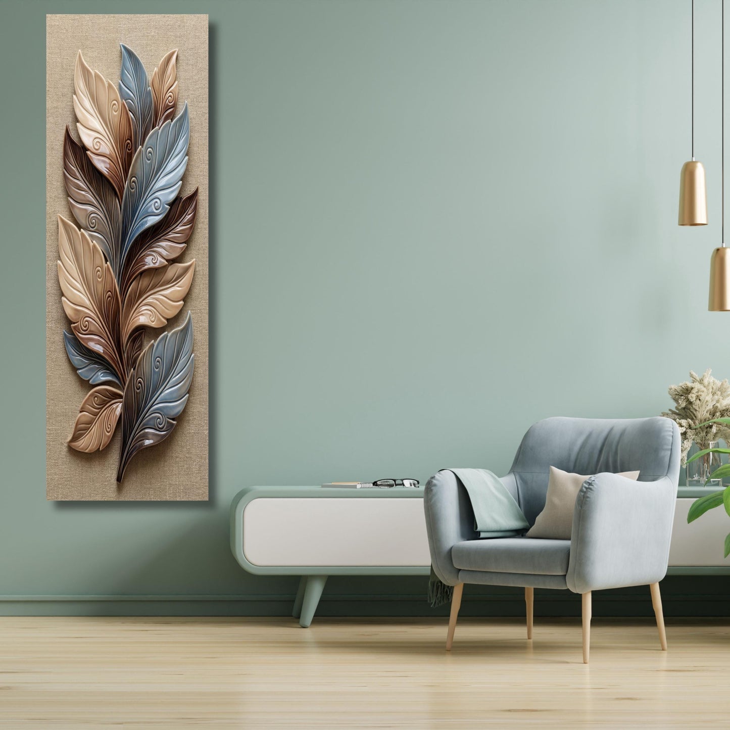Vertical Leaves Canvas Print, Tall Narrow Wall Art, Modern Nature Decor
