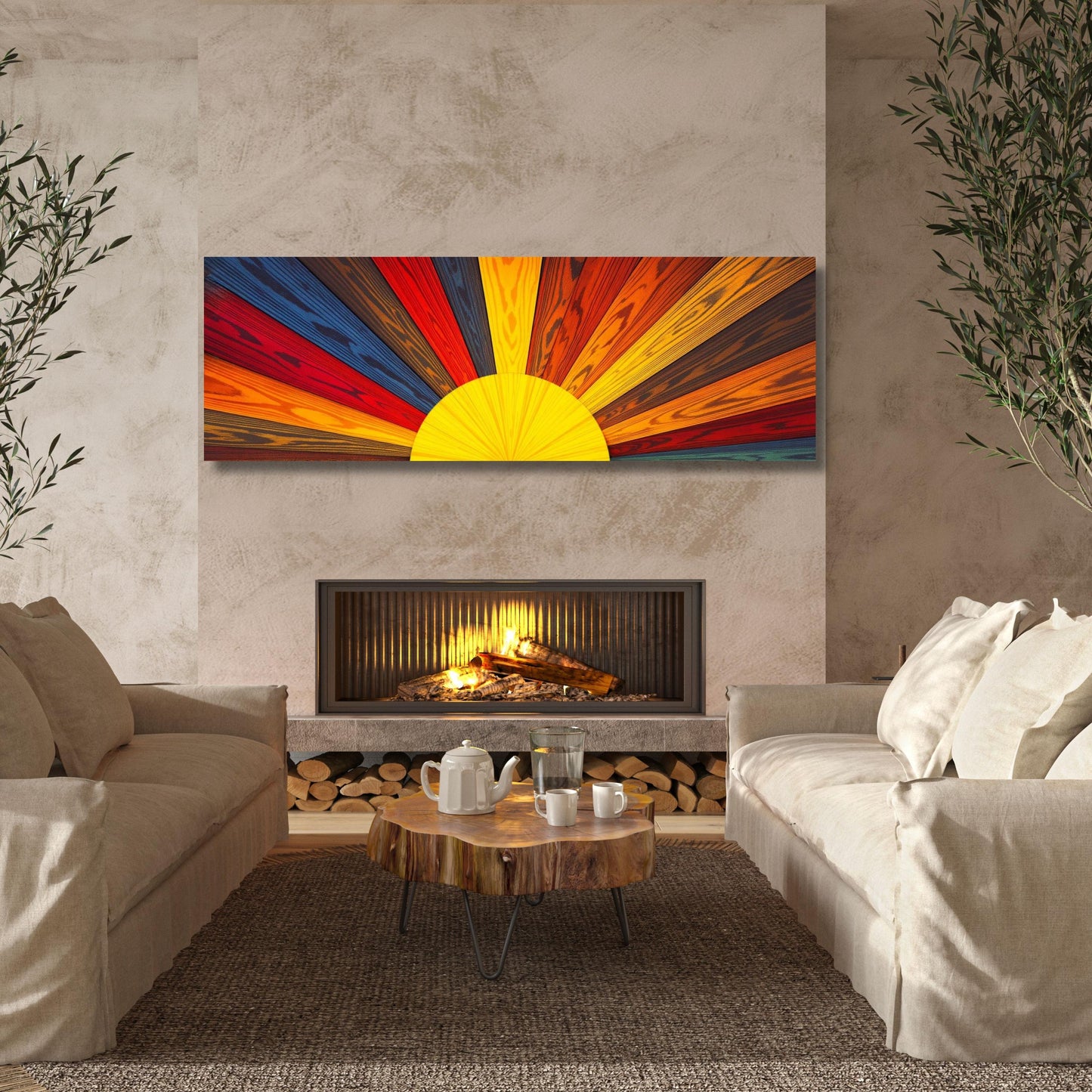 Sunrise Wood Look Wall Art Above Bed Decor Print Canvas Wood Long Sunlight Bedroom Wall Hanging Sunrise Sun Canvas Wall Office Print gift