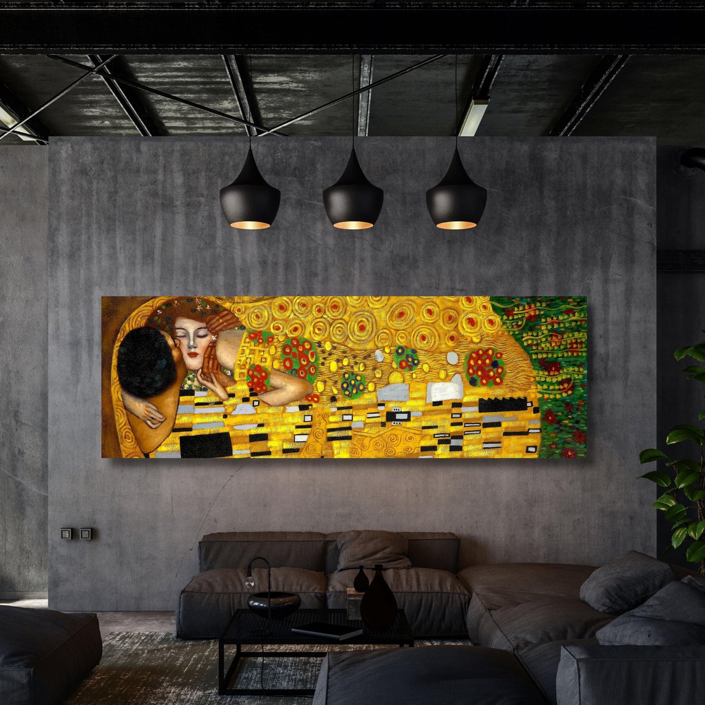 Gustav Klimt The Kiss Canvas Art, Golden Lovers Print