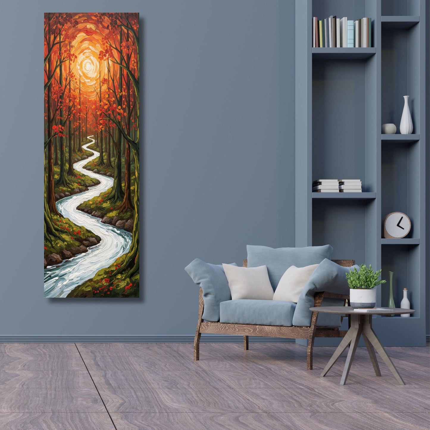 Vertical Nature Print Tall Modern Tree or Mountain Wall Decor for Hallway, Entryway or Small Space Styling Print Long Narrow Canvas Wall Art