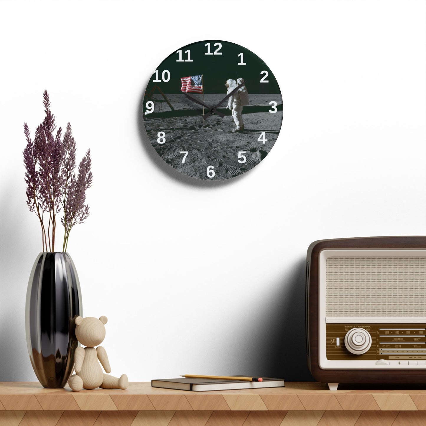 Moon Landing Astronaut acrylic wall clock | Lunar NASA space decor