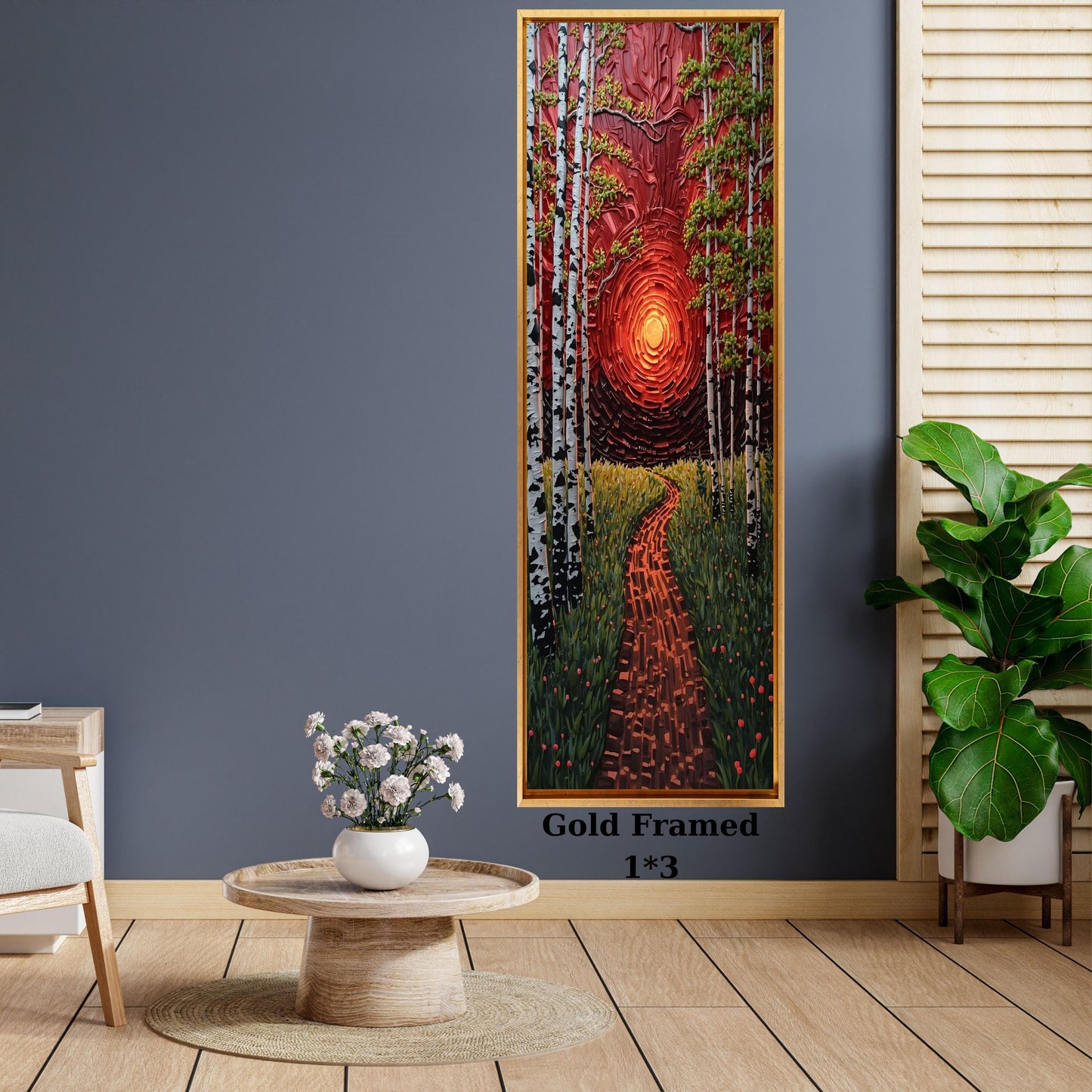 Long Narrow Canvas Wall Art Red Sunset Forest Path Canvas Wall Art – Abstract Nature Landscape Modern Decor