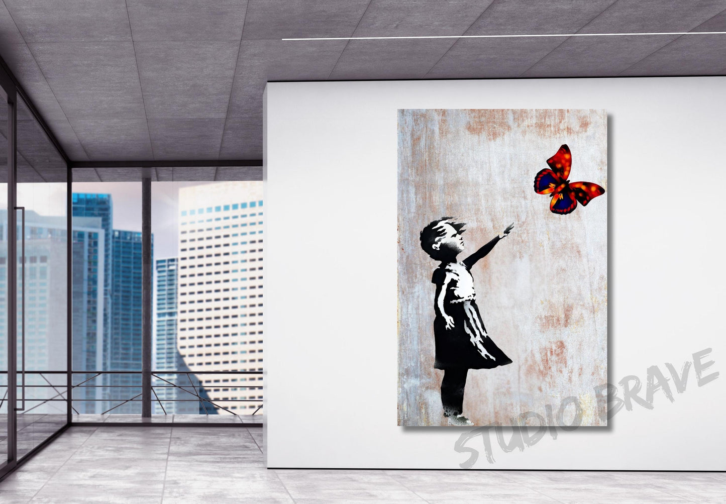 Colorful Butterfly Girl Canvas Wall Art, Banksy Street Art, Trendy Wall Decor, Christmas Gift Banksy Wall Art, Graffiti Wall Art Gift Canvas