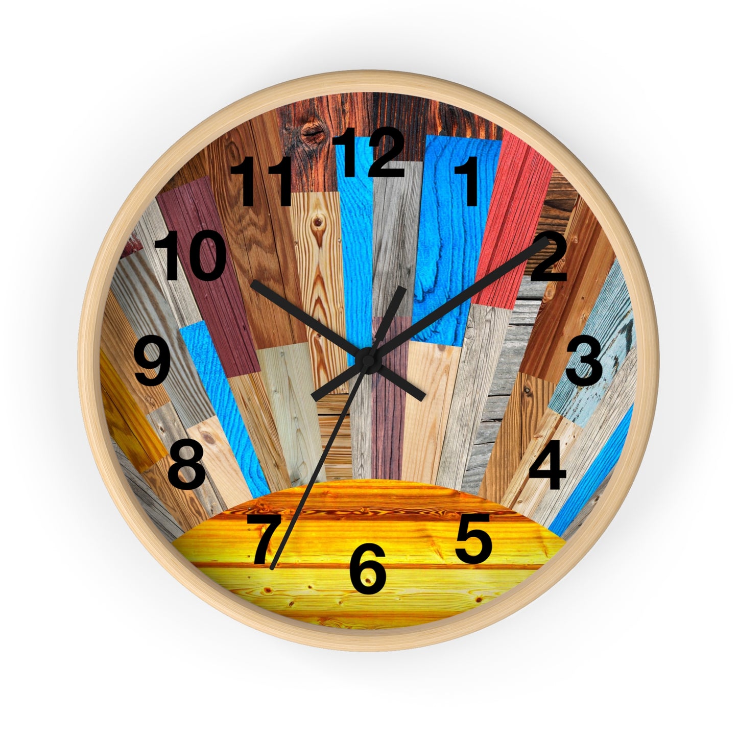 Sunrise Wood Planks Wall Clock | Colorful Rustic Sunburst