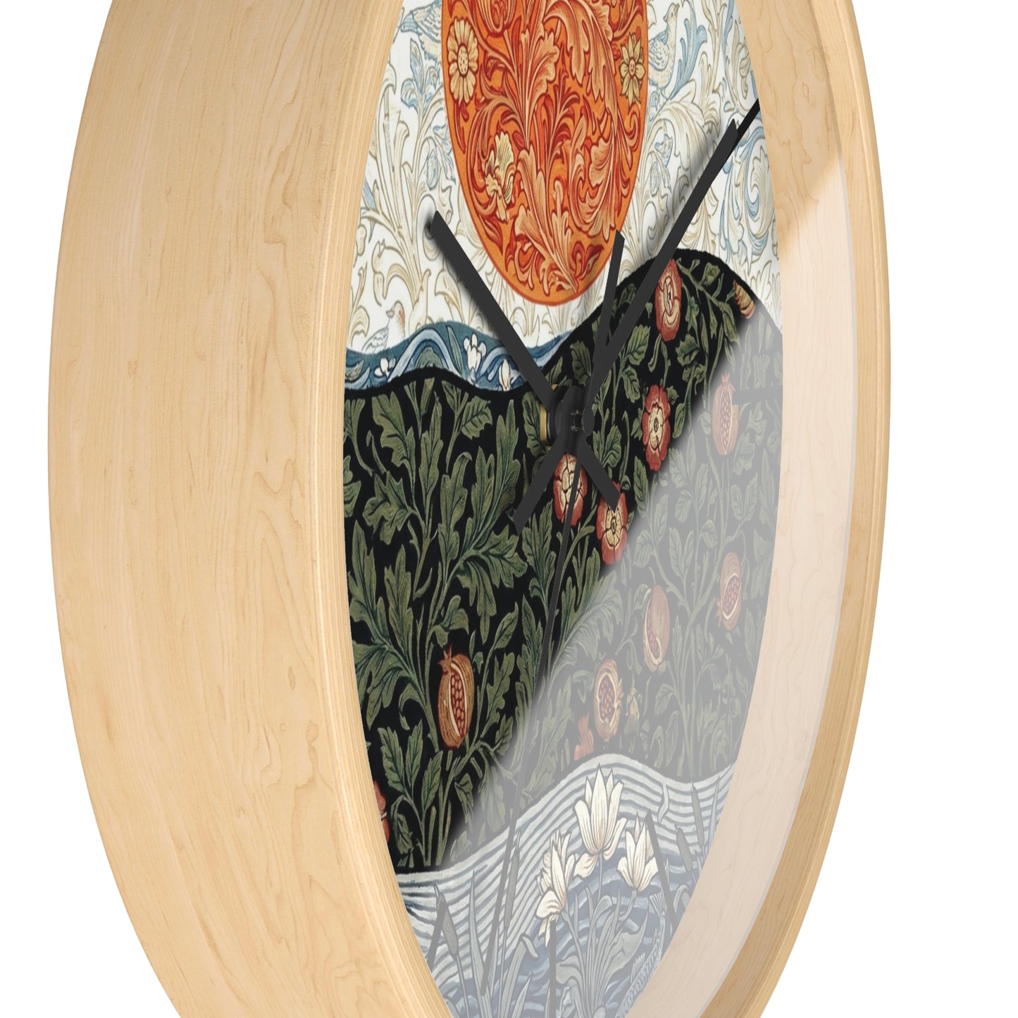 William Morris Style Floral Sun Wall Clock | Botanical Art Clock