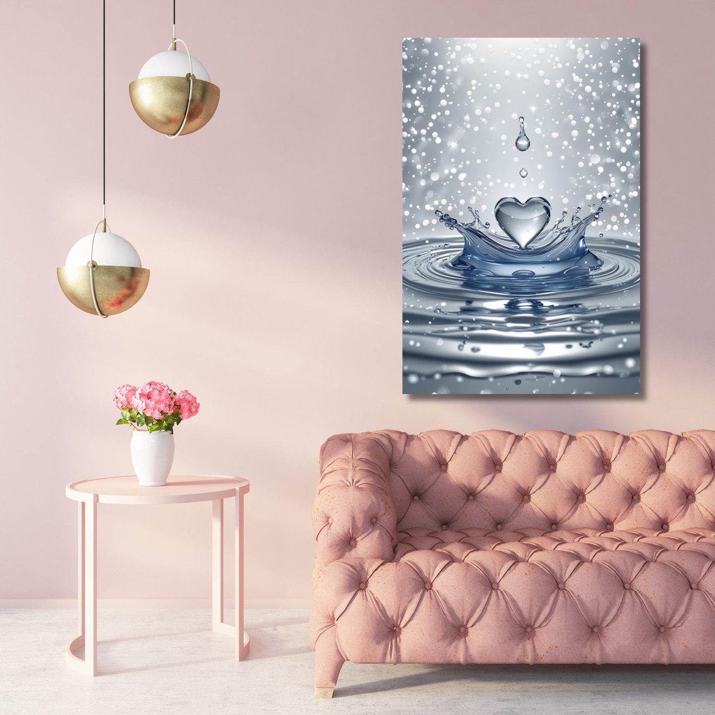 Heart Drop Splash Canvas Wall Art Romantic Bathroom Print – Water Ripple Landscape – Relaxing Spa Decor for Home, Bath or Gift Ready to hang