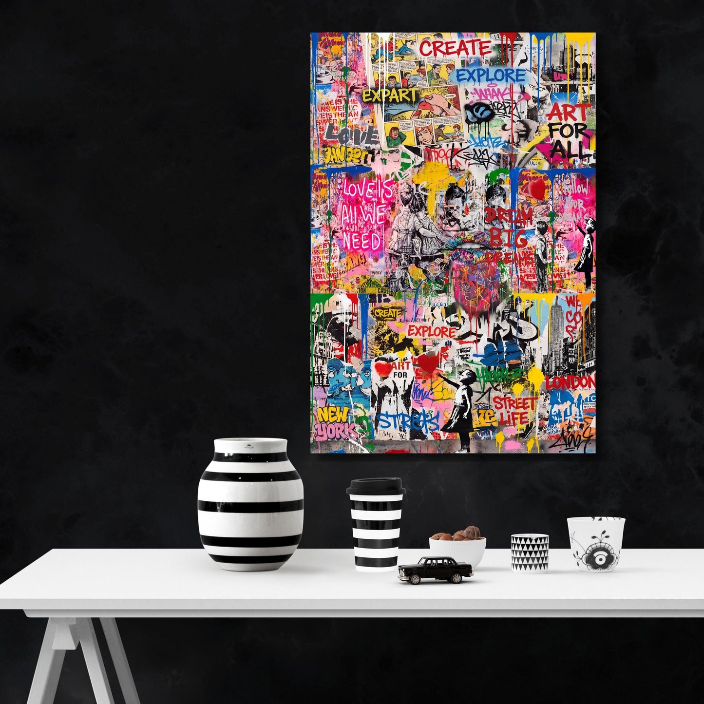 Banksy Canvas Wall Art, Street Art Graffiti Decor, Modern Living Room Print, Iconic Urban Wall Art, Ready to Hang Banksy