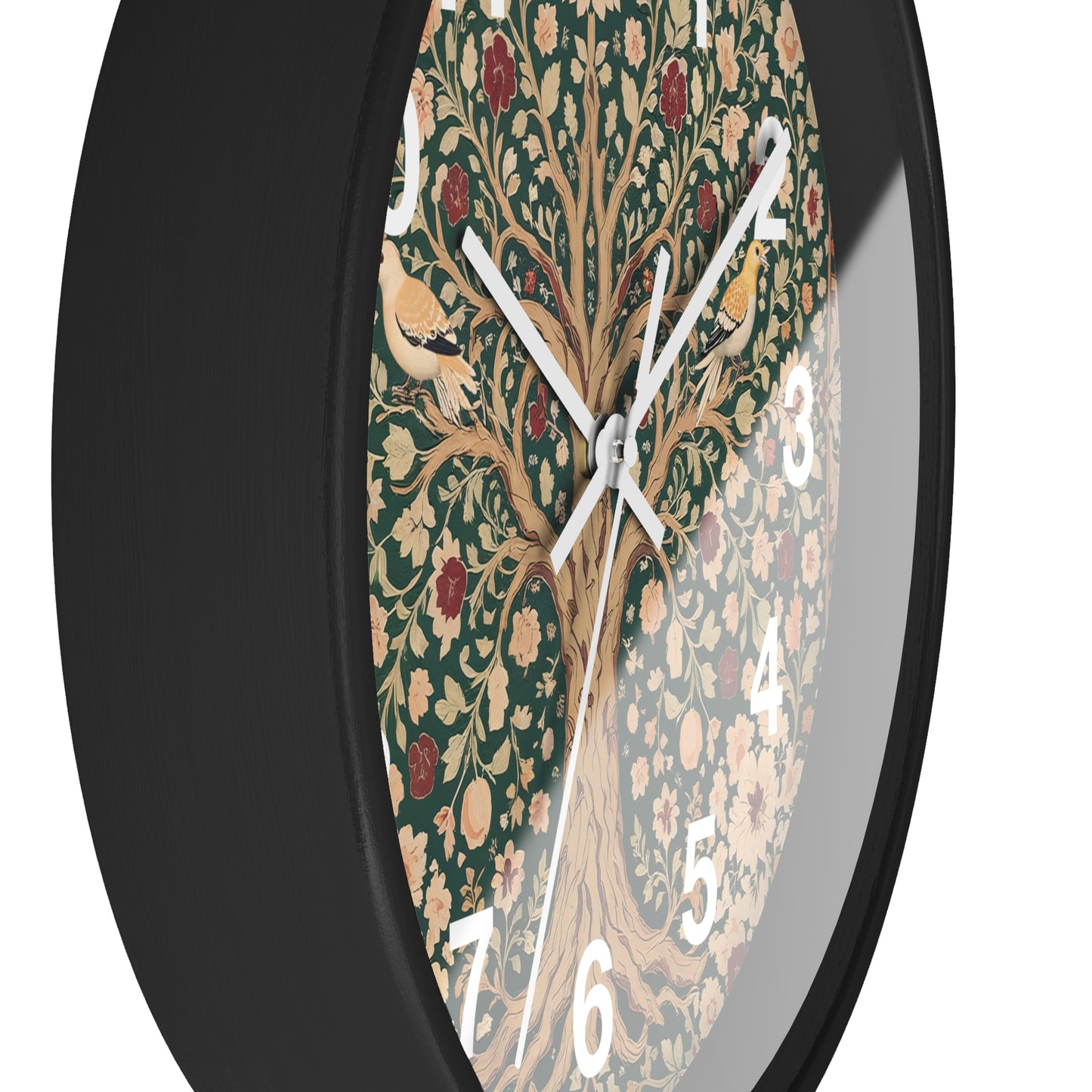 Floral Tree of Life Wall Clock | Vintage Botanical Design, Green & Red
