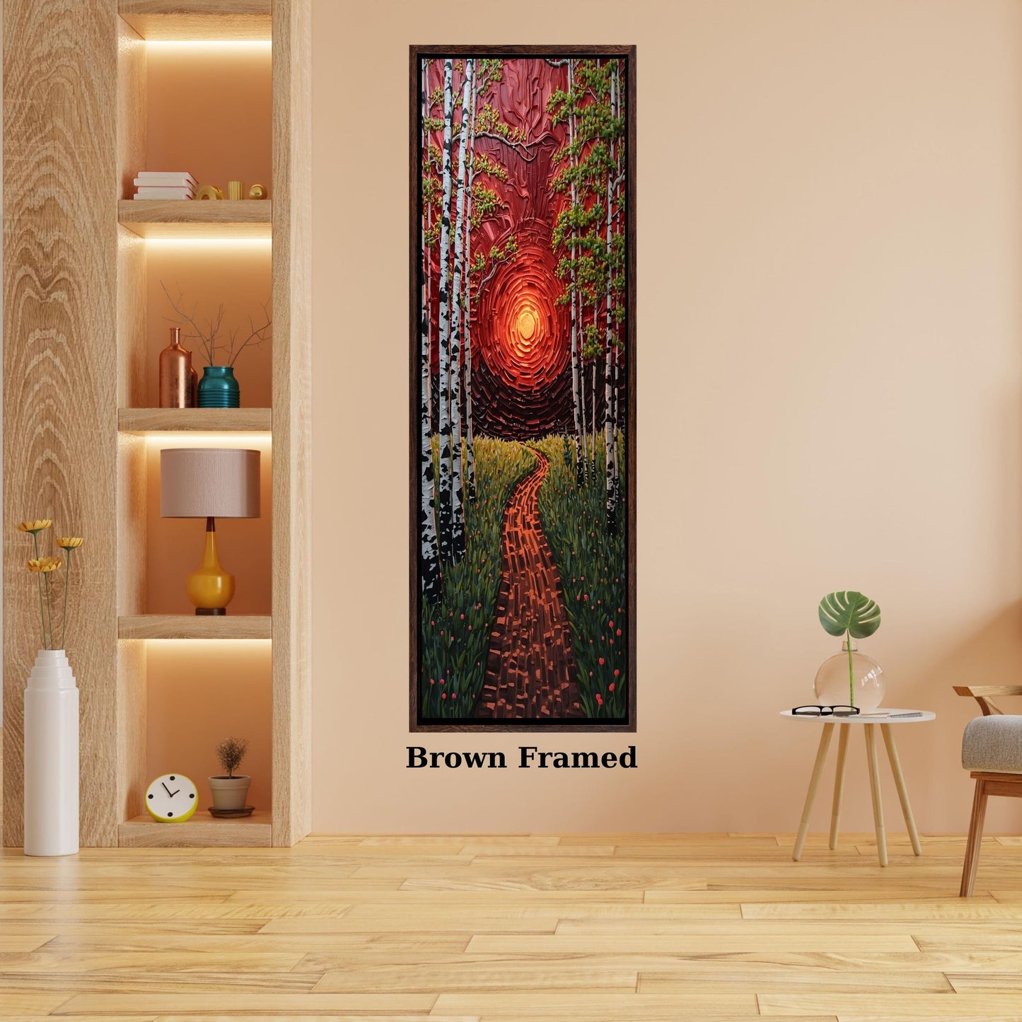 Long Narrow Canvas Wall Art Red Sunset Forest Path Canvas Wall Art – Abstract Nature Landscape Modern Decor