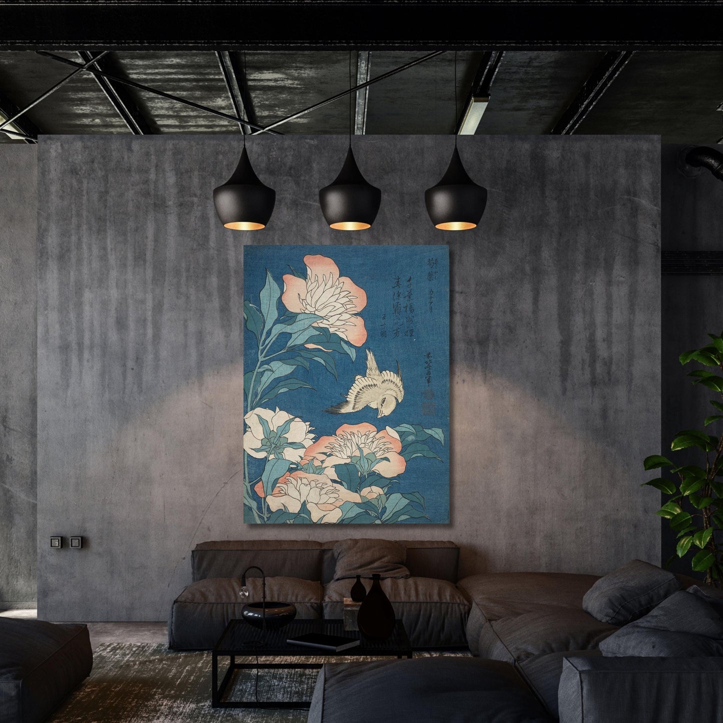 Canary and Peonies by Katsushika Hokusai Canvas Wall Art Canary and Peonies Print, Japanese Wall Art, Hokusai Japanese Decor Japanese Print