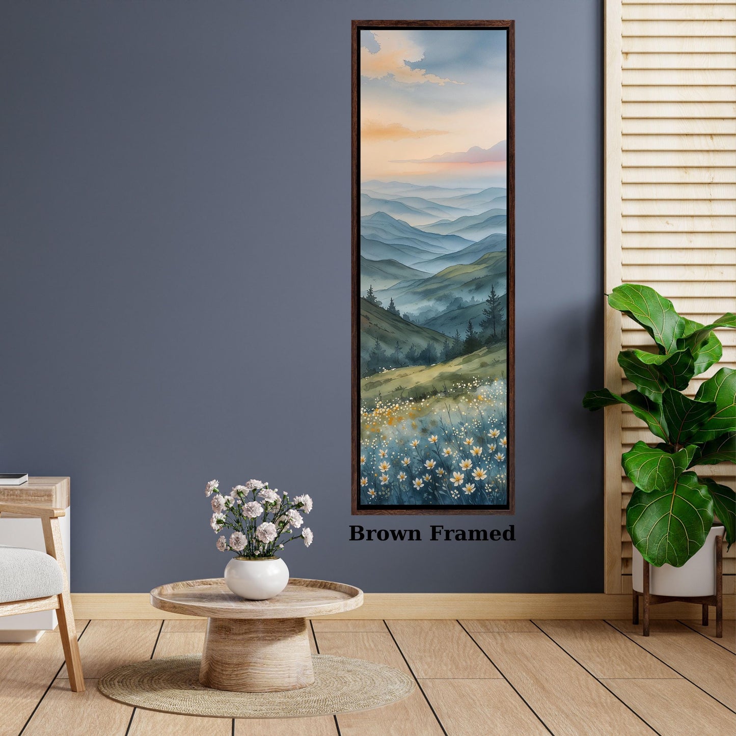 Long Narrow Wall Art,Smoky Mountains Painting, Spring Flowers Canvas, Landscape Wall Art Print, Nature Home Decor, Mountain Wall Hangings