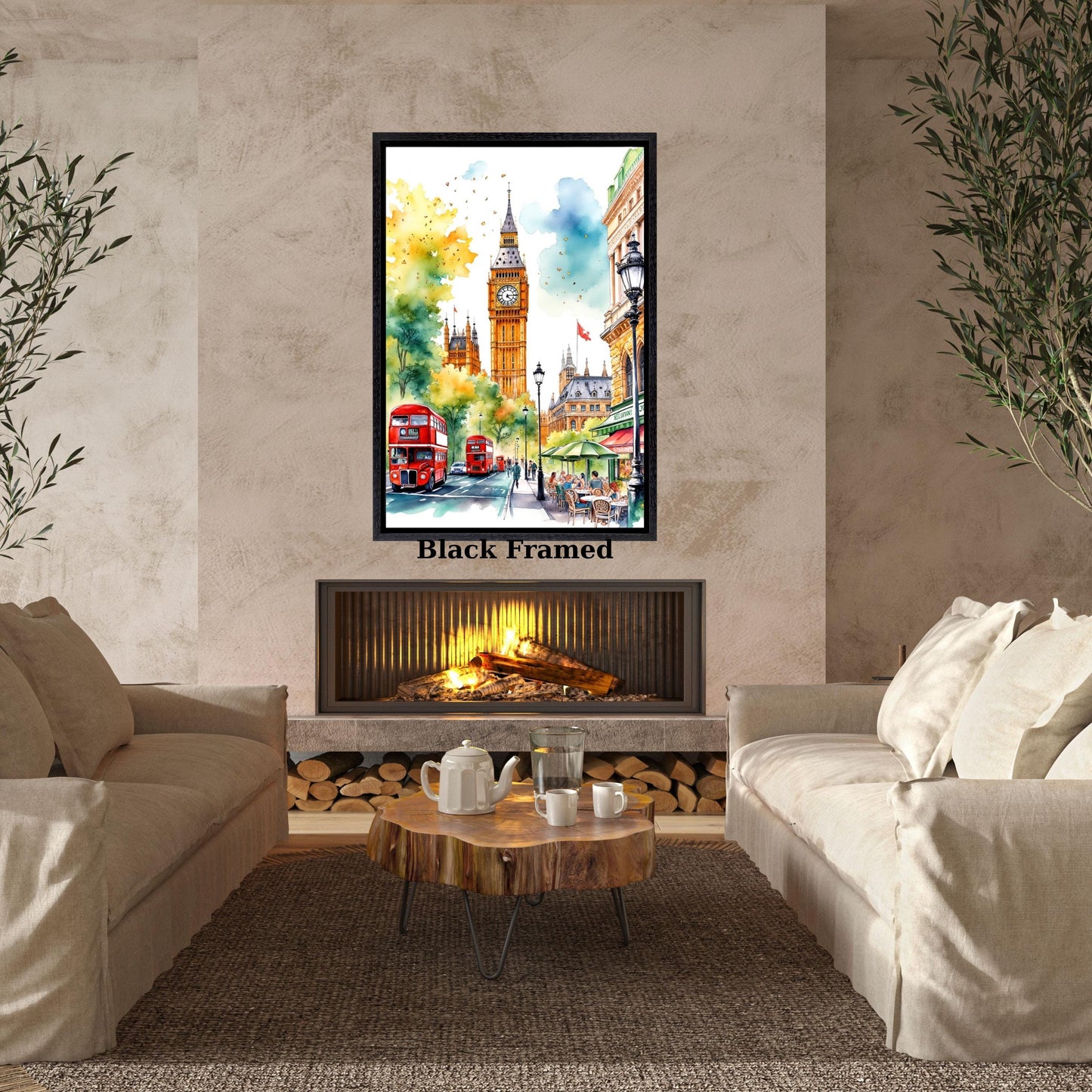 Big Ben Watercolor Canvas Print, London Cityscape Wall Art
