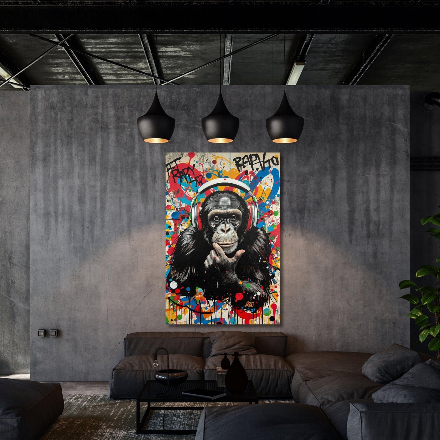 Banksy DJ Monkey Canvas Wall Art Cool Graffiti Style Chimp Print Street Art Decor for Music Lovers Game Room or Teen Bedroom Chimp Poster
