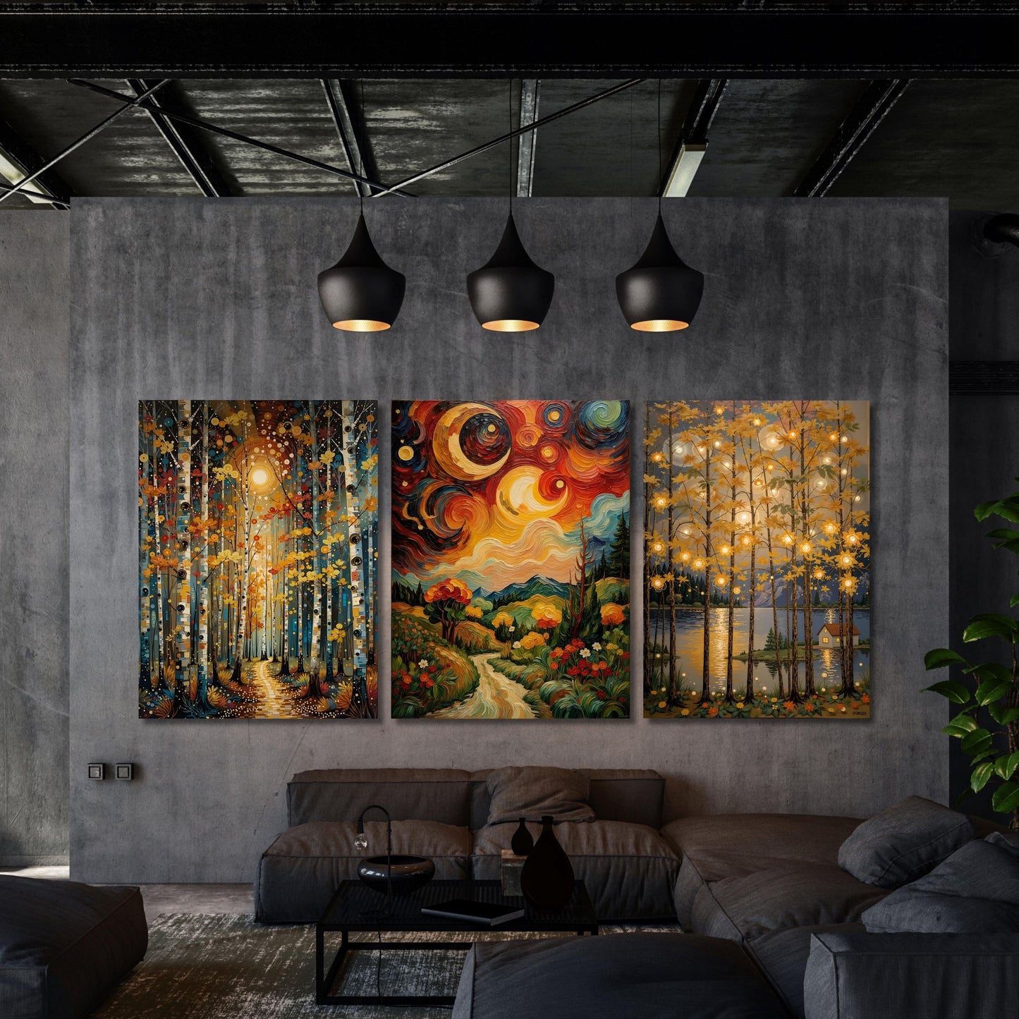 Klimt Style Moon and Star Canvas, Golden Night Sky Wall Art, Set of 3 Dreamy Celestial Prints, Elegant Decorative Art for Living Room Art