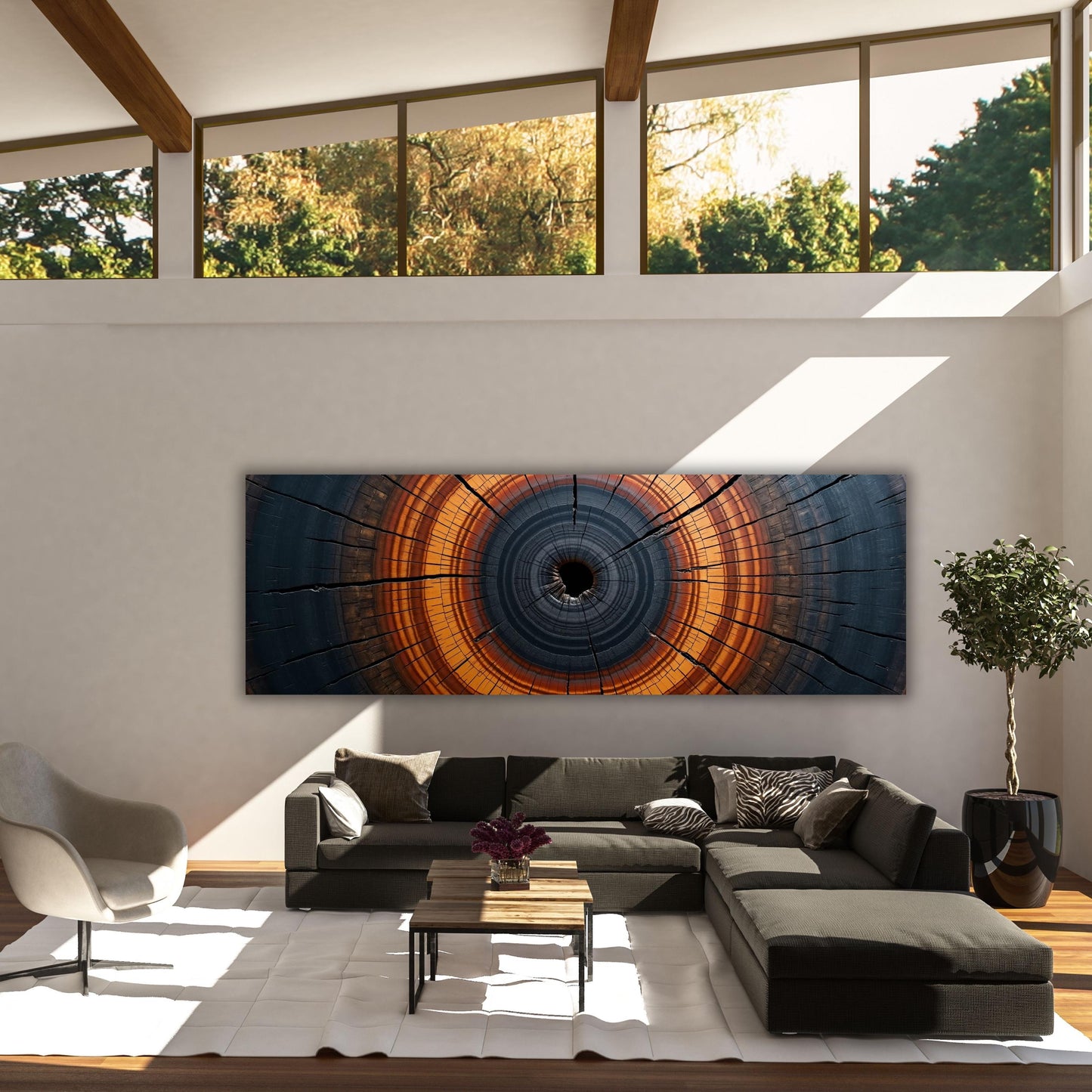 Panoramic Tree Rings Canvas Wall Art Elegant Natural Wall Art Great Design Solution for Echo Tree Ring Print of stump, Tree ring Canvas art