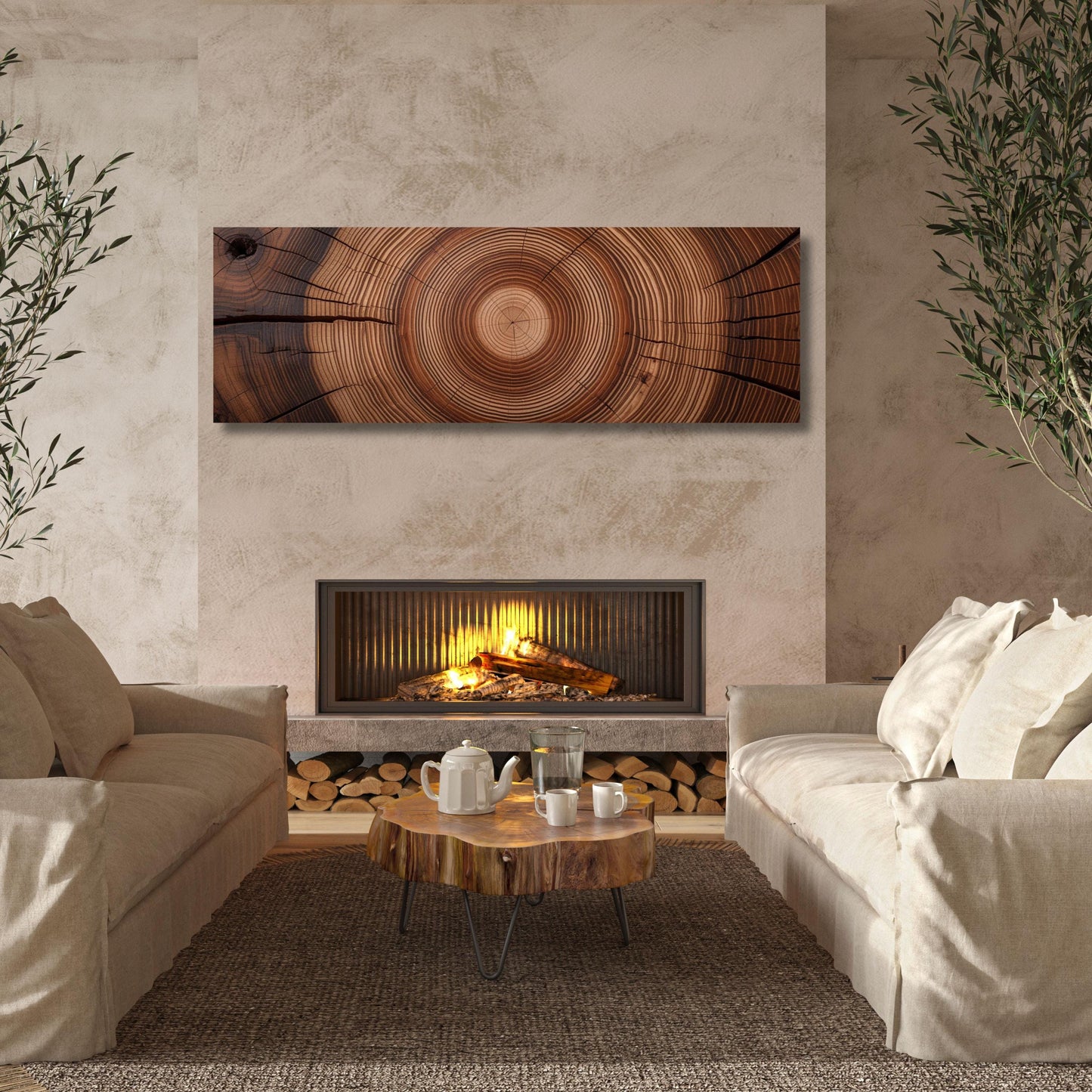 Panoramic Tree Rings Canvas Art: Elegant Natural Home Decor