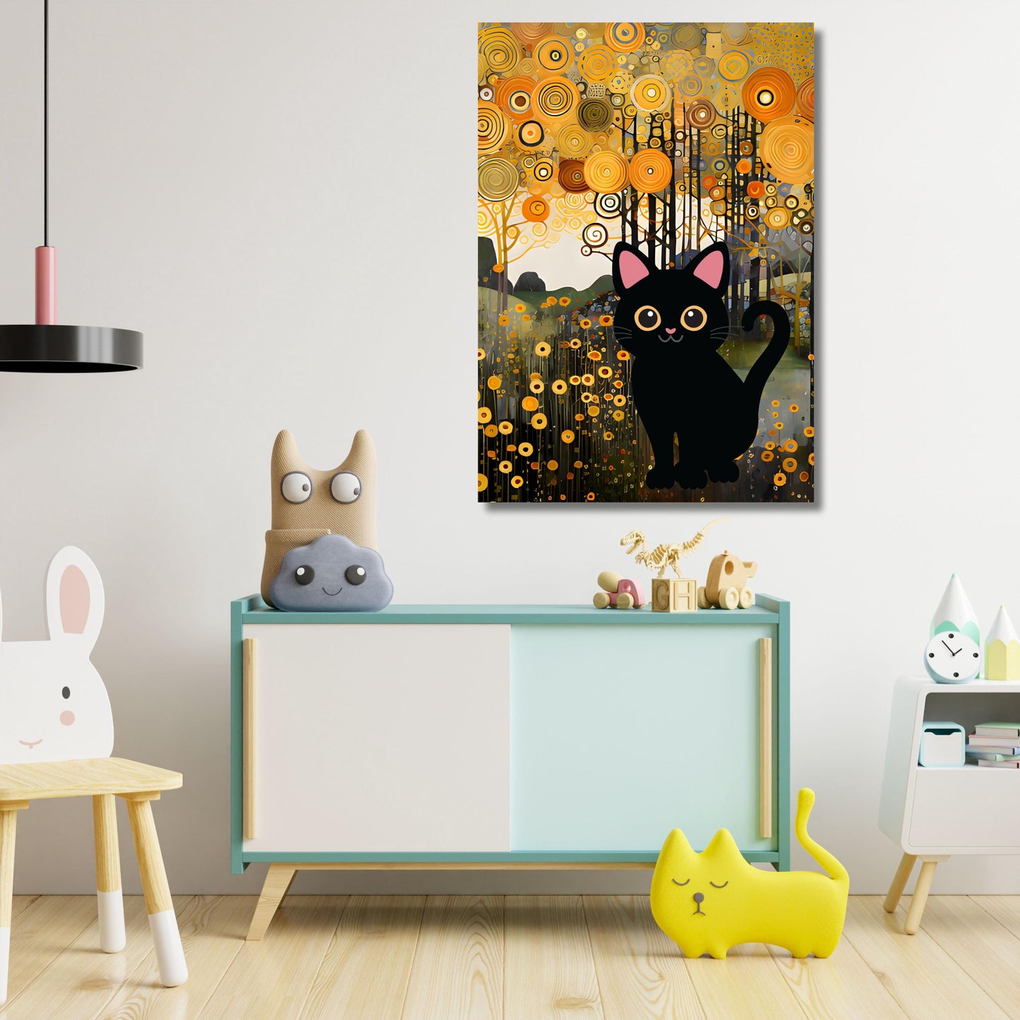 Gustav Klimt Black Cat Canvas Art,Art Nouveau Floral Garden Print, Famous Painting Reproduction, Vintage Feline Artwork, Cat Lover Gift Idea