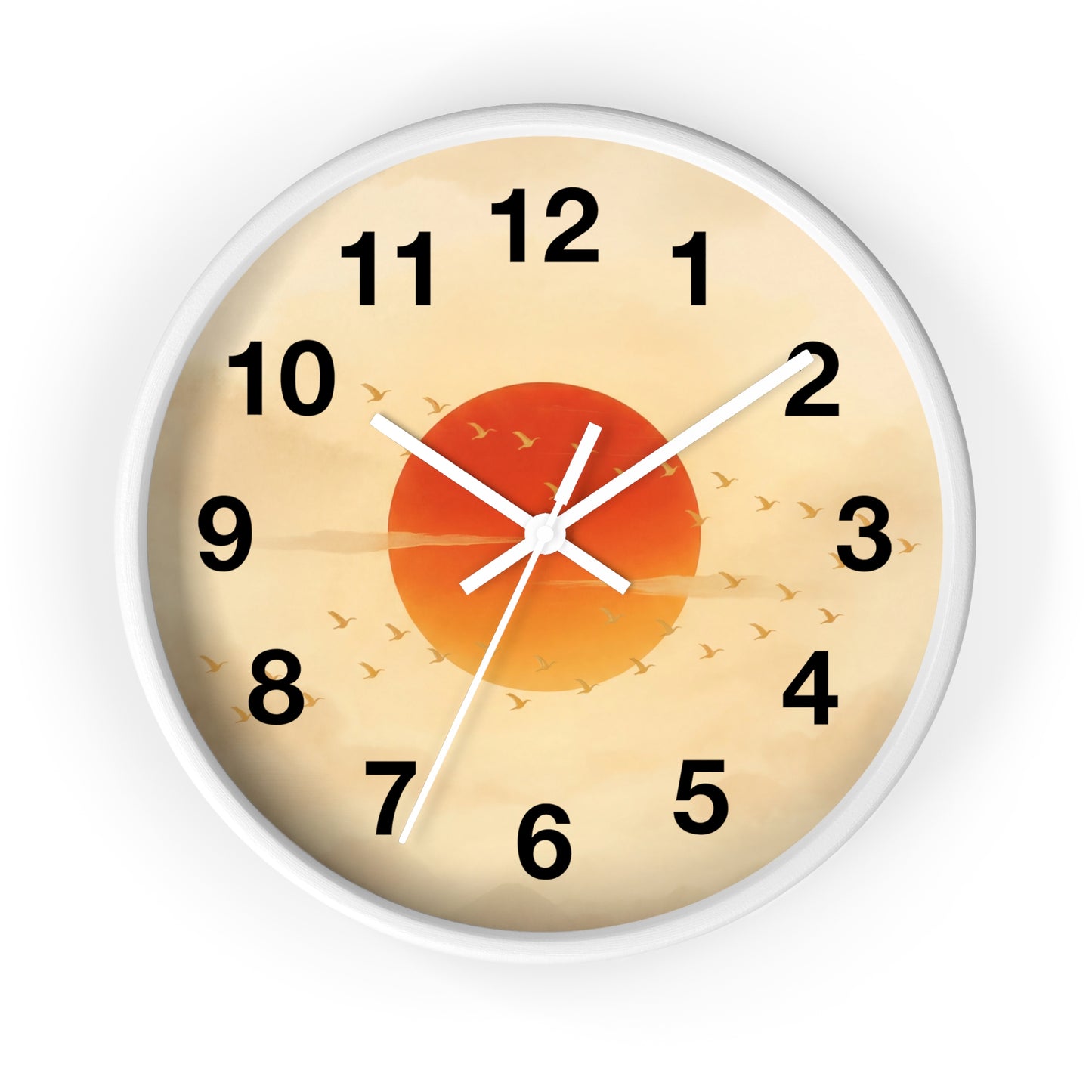 Sunset Sun with Flying Birds Wall Clock | Minimal Retro Sunrise Design