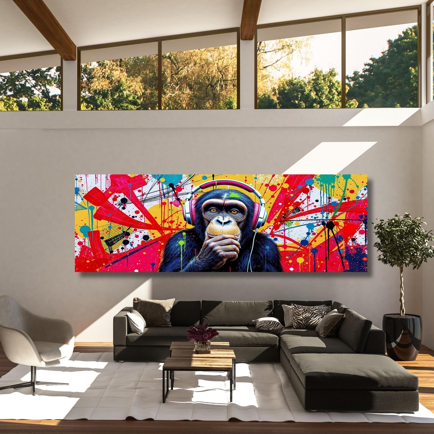 DJ Monkey Canvas Art | Graffiti Chimp Print, Music Lover Decor