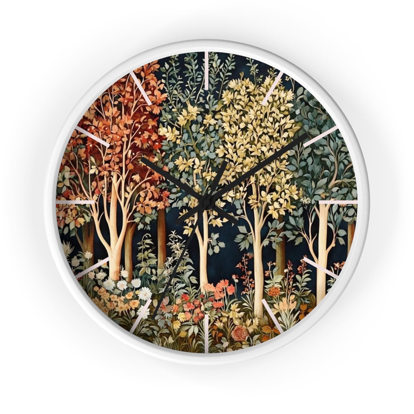 Autumn Woodland Trees Wall Clock | Forest Floral Timepiece