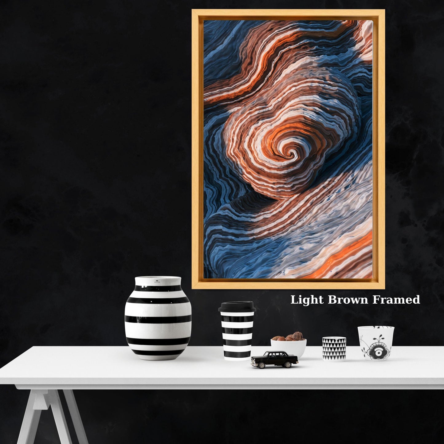 Abstract Swirl Rock Formation Canvas Art, Blue and Orange Geological Wall Decor, Modern Layered Canyon Texture Mural, Tall Vertical Nature