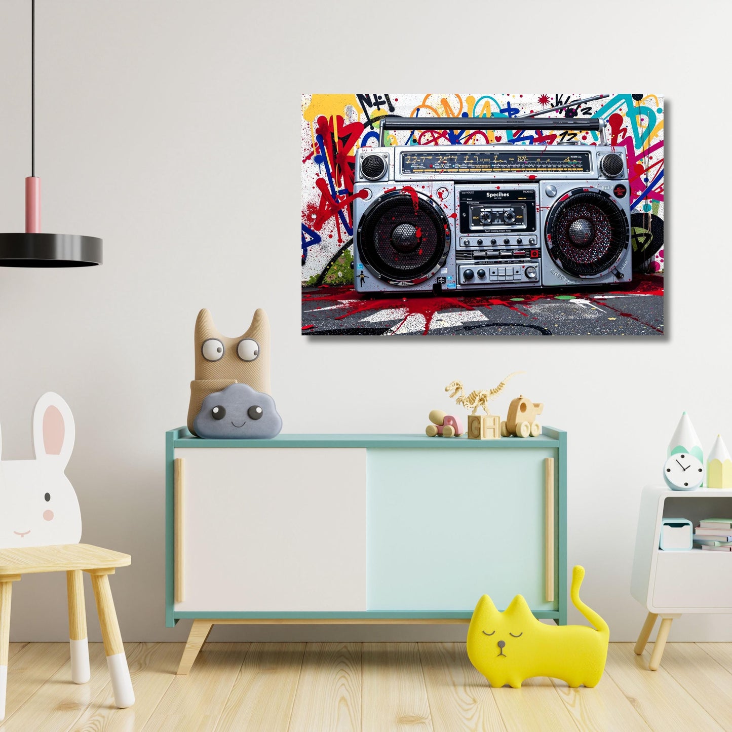 Banksy Cassette Player Canvas Print: Retro 80s Music Wall Art
