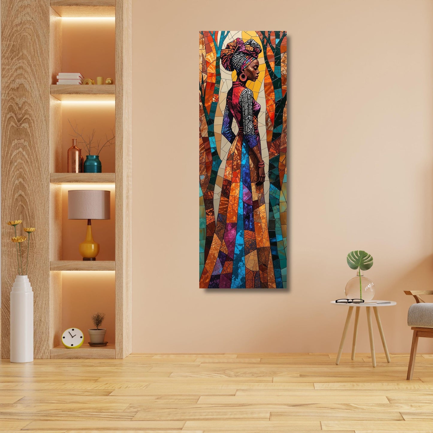 African Long Narrow Wall Art, Large African Canvas Wall Art, Modern Home Decor, Ethnic Interior Design, Vertical Wall Hangings