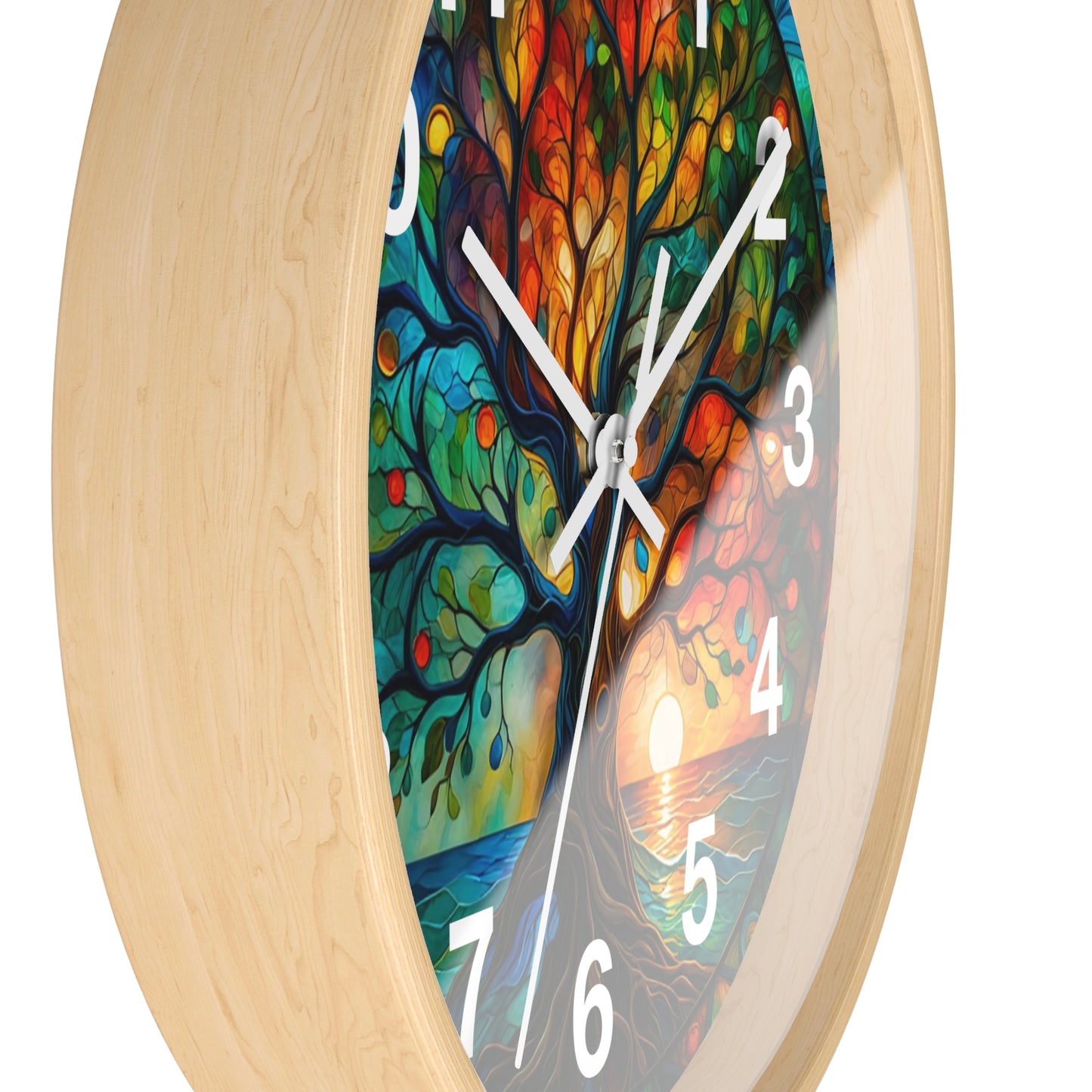 Stained Glass Tree of Life Wall Clock | Colorful Sunset Nature Decor