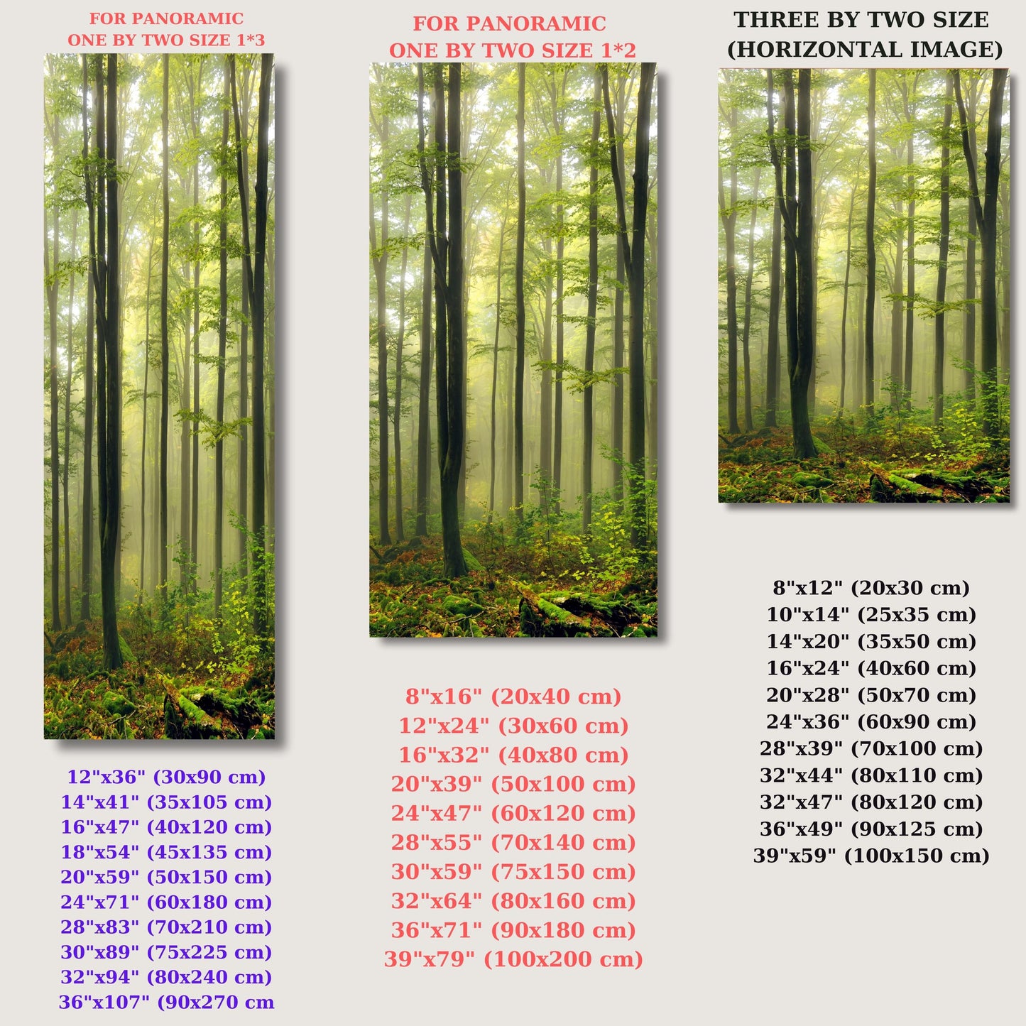 Long Canvas Foggy Forest Wall Art, Misty Pine Tree Panoramic Print, Vertical Woodland Nature Decor, Minimalist Green Forest Landscape Art