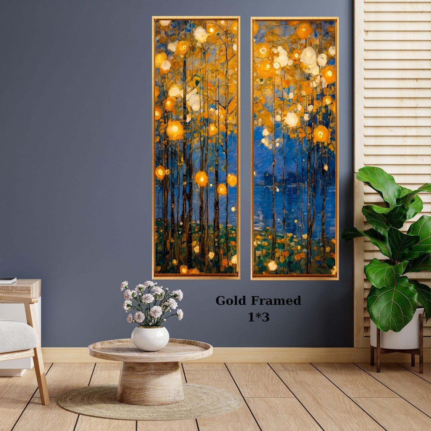 Set of 2 Tall Narrow Vintage Nature Canvas Wall Art  Long Vertical Forest Dining Room, Living Room, Office Print Long and Narrow Wall Art