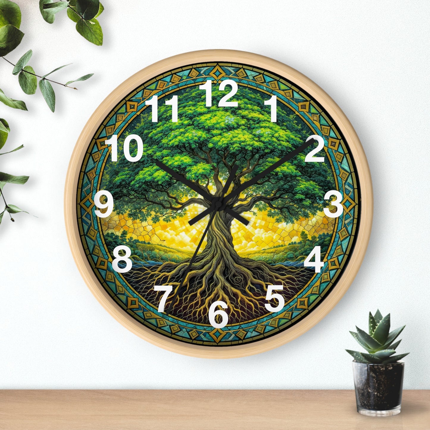 Stained Glass Tree of Life Wall Clock | Colorful Sunset Decor
