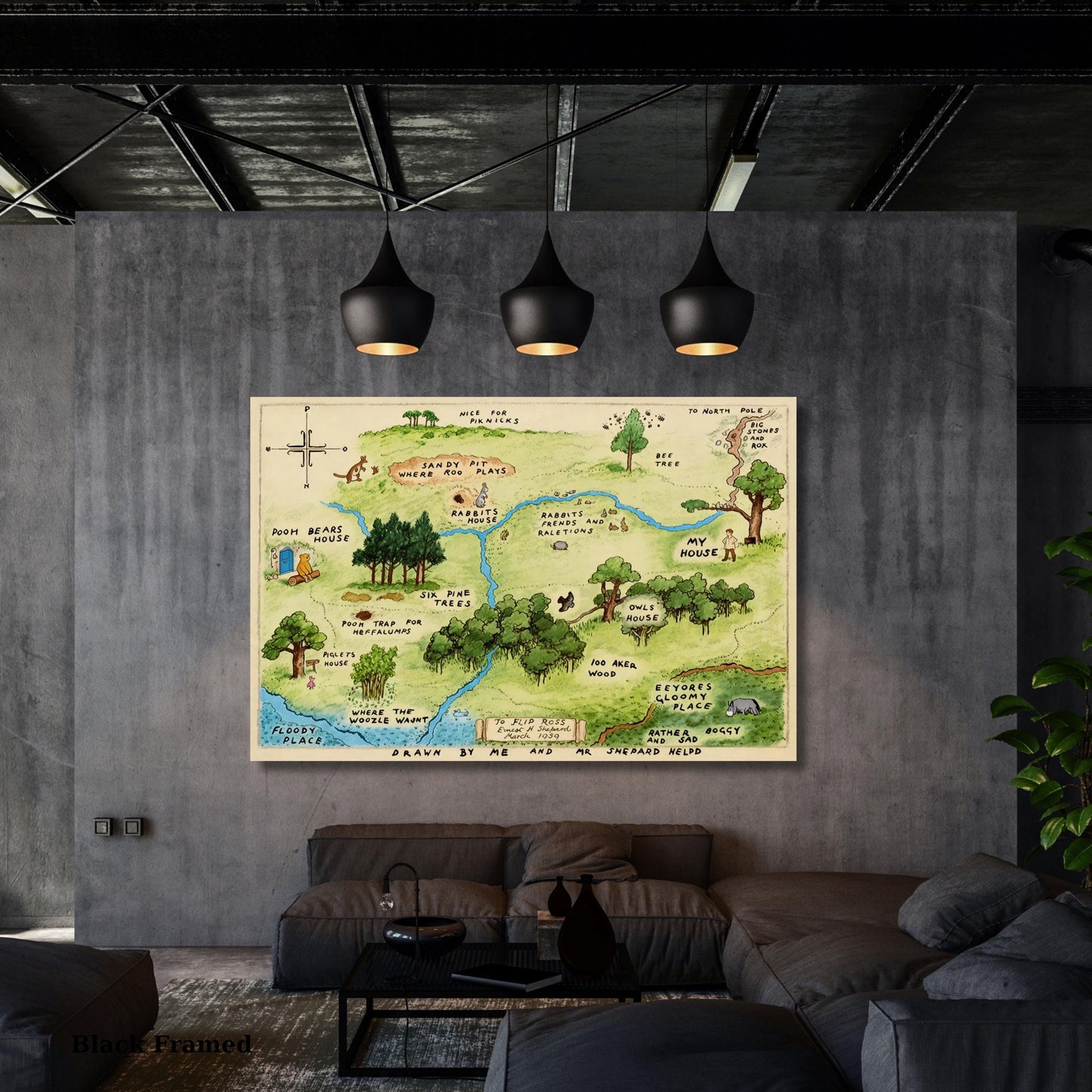 Winnie the Pooh 100 Acre Wood Map Canvas Print, Winnie the Pooh Vintage Illustration, Nursery Wall Art