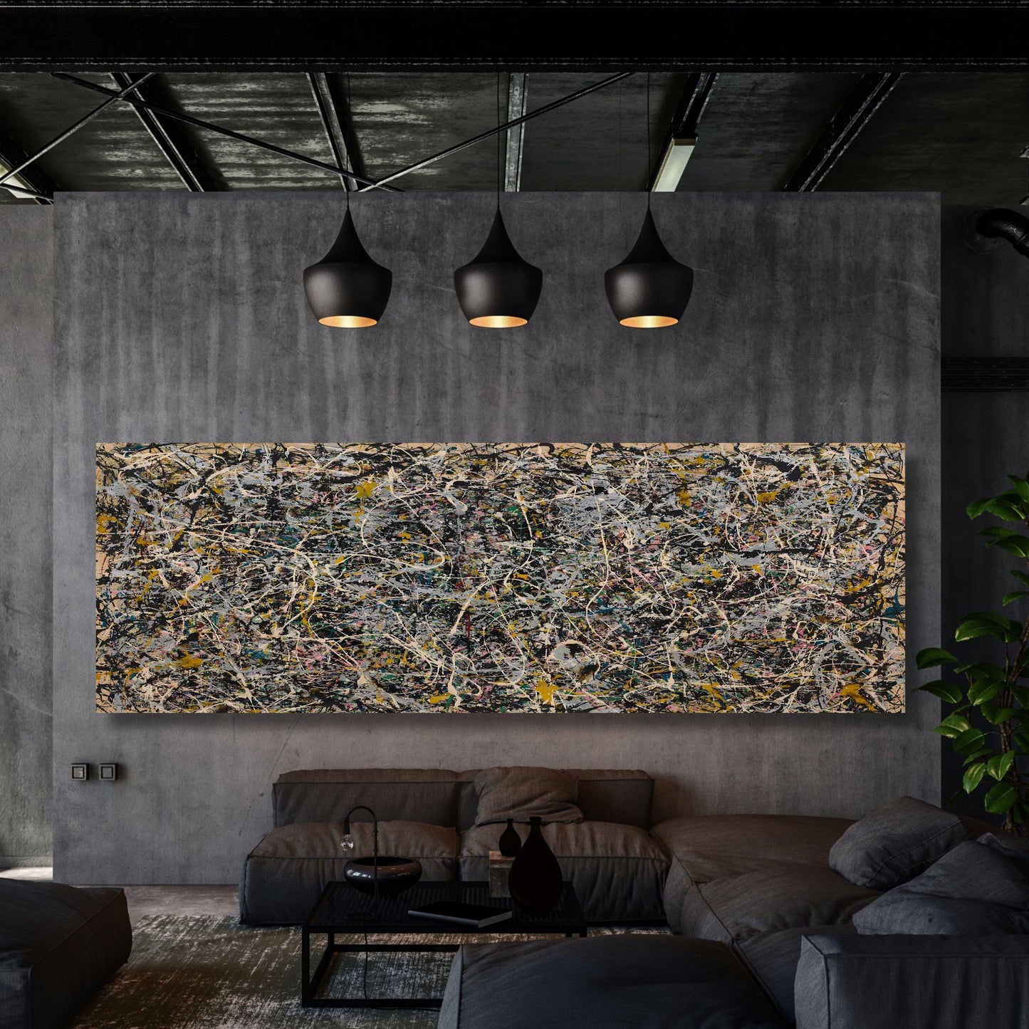 Panoramic Pollock Style Canvas Art Print: Large Wall Decor